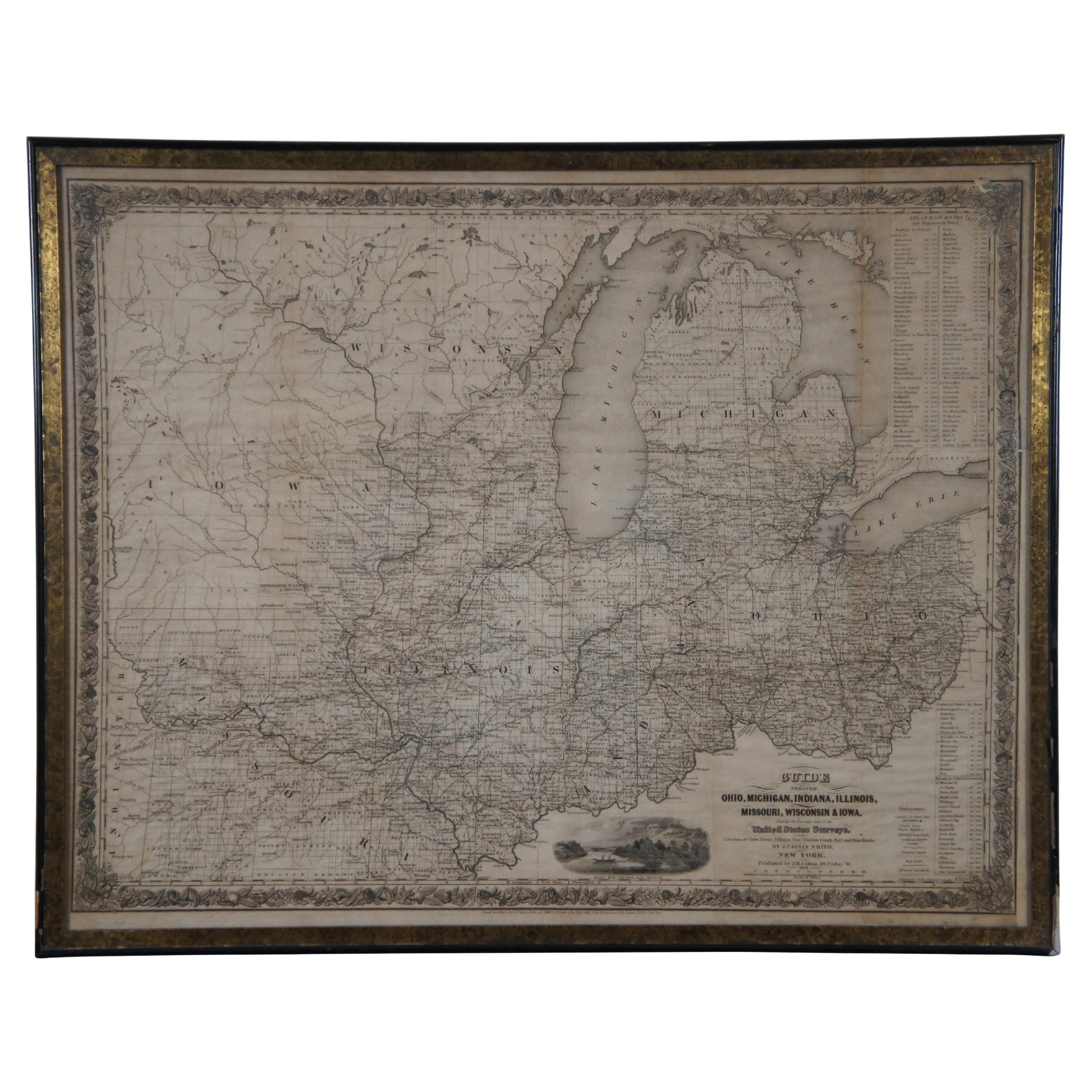 Antike 1844 J Calvin Smith JH Colton Midwest United States Survey Karte 27" im Angebot