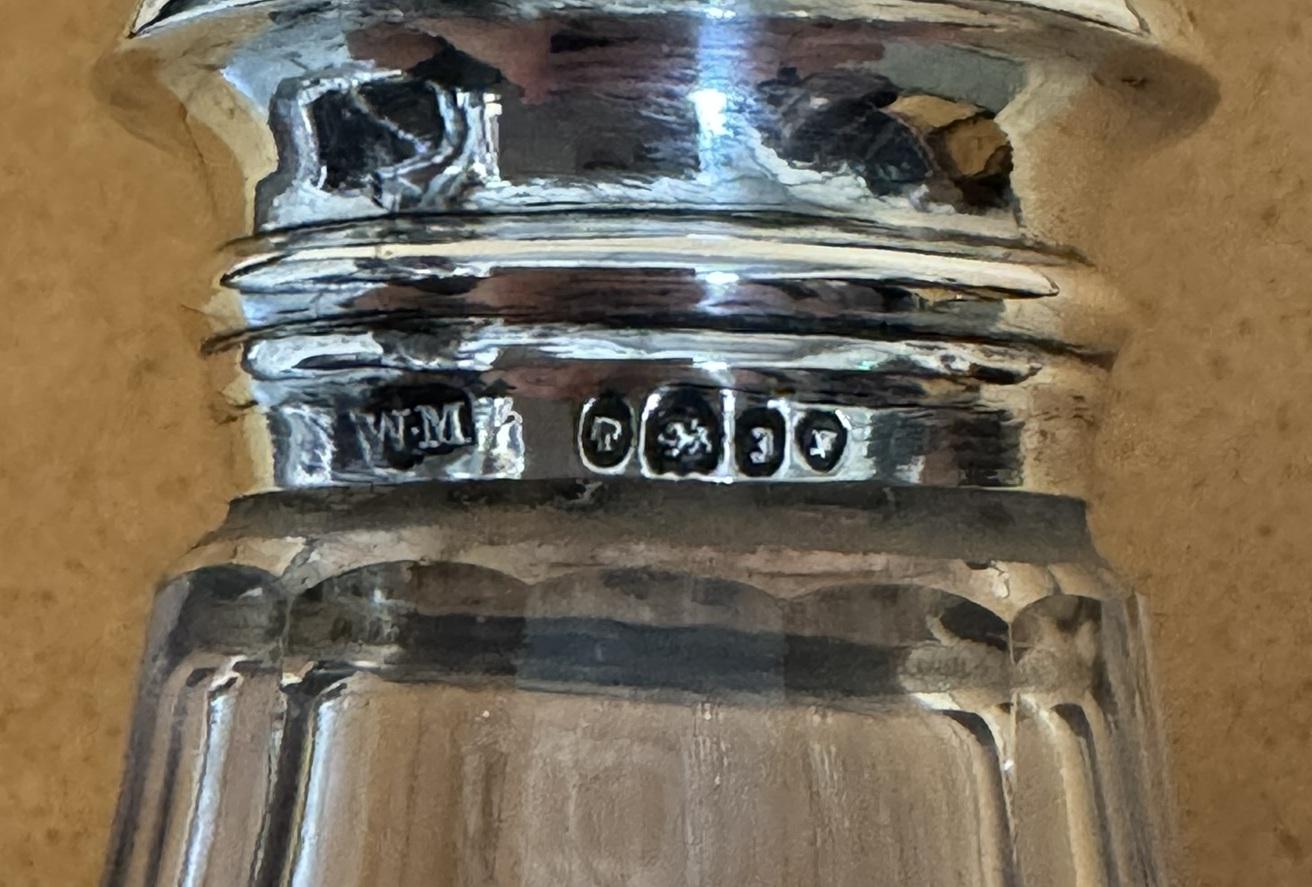 Mid-19th Century ANTIQUE 1844 WILLIAM MOULSON CUT GLASS STERLING SiVLER SUGAR SHAKER MUST SEE! For Sale