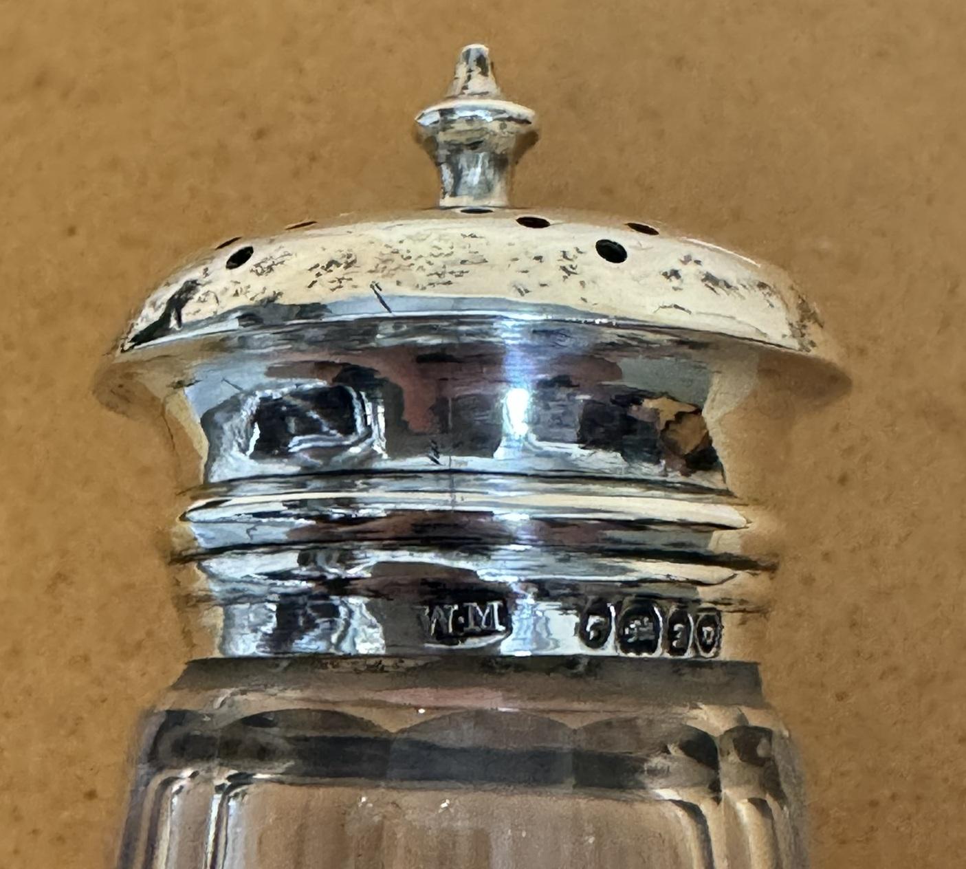 Sterling Silver ANTIQUE 1844 WILLIAM MOULSON CUT GLASS STERLING SiVLER SUGAR SHAKER MUST SEE! For Sale