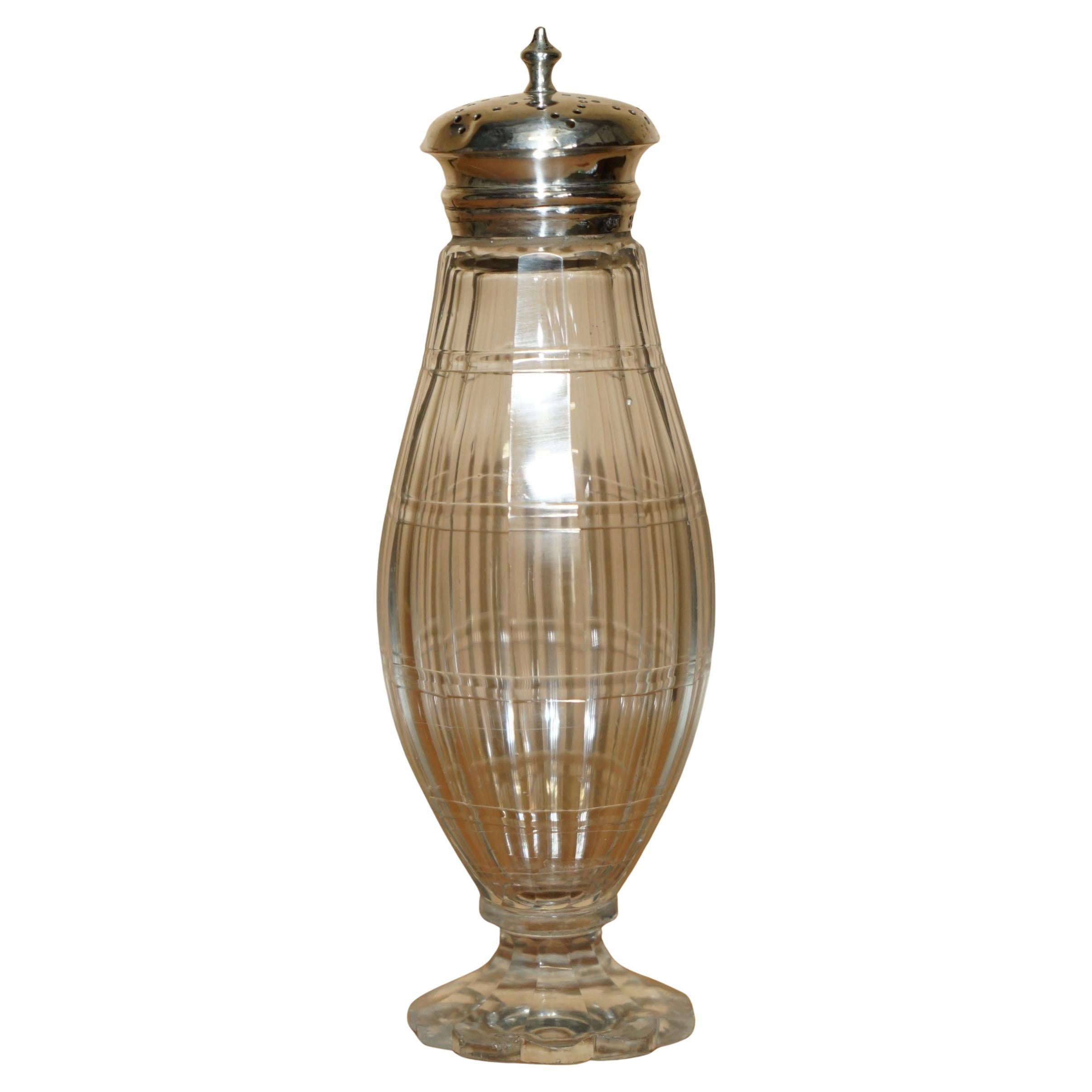 ANTIQUE 1844 WILLIAM MOULSON CUT GLASS STERLING SiVLER SUGAR SHAKER MUST SEE! For Sale