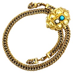 Antique 1845 Biedermeier Bracelet Kerb Link Gilt Metal Glass Imitation Pearl
