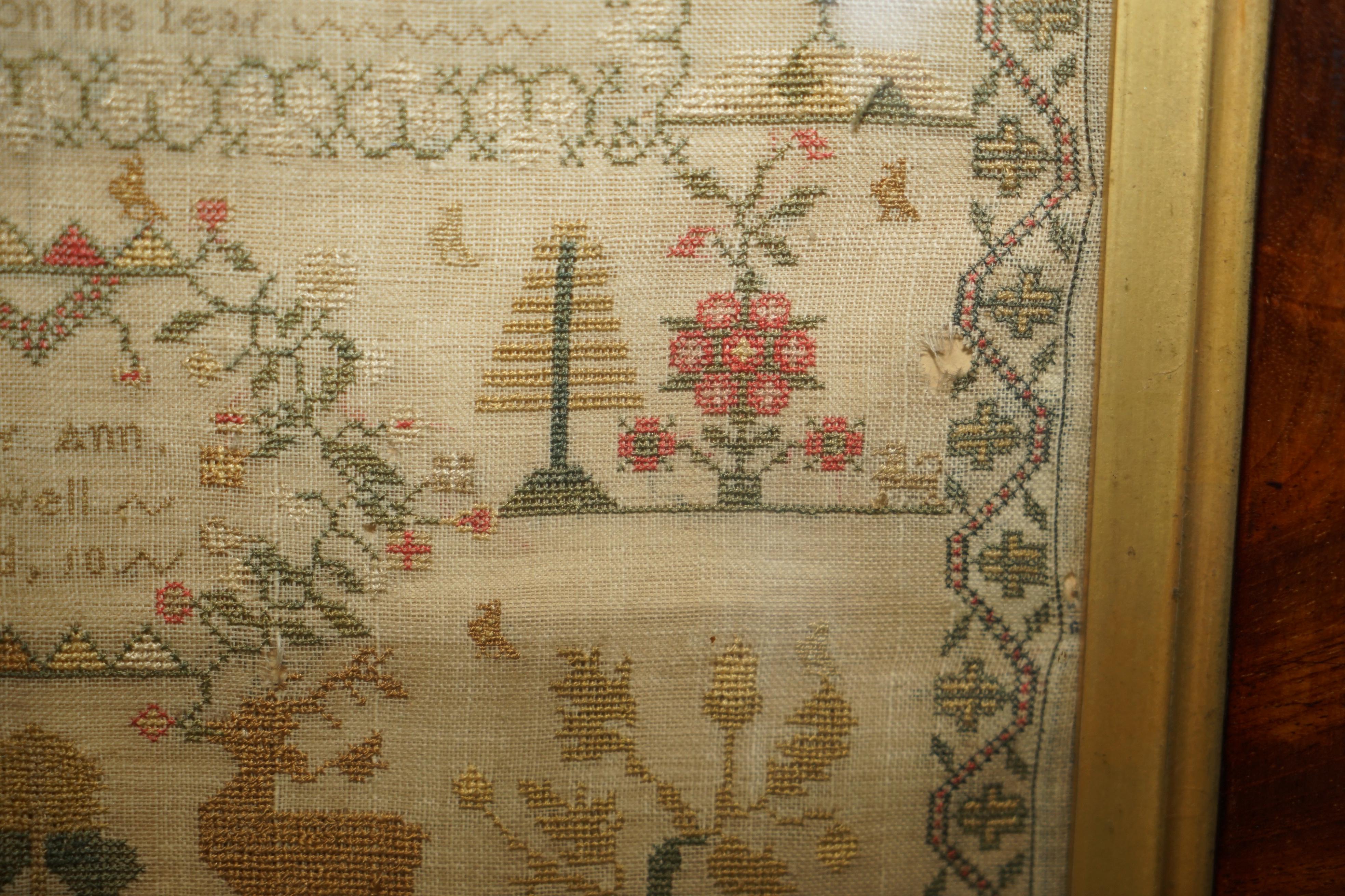 ANTIQUE 1848 ORIGINAL MiD VICTORIAN NEEDLEWORK TAPESTRY SAMPLER HARDWOOD FRAME For Sale 2