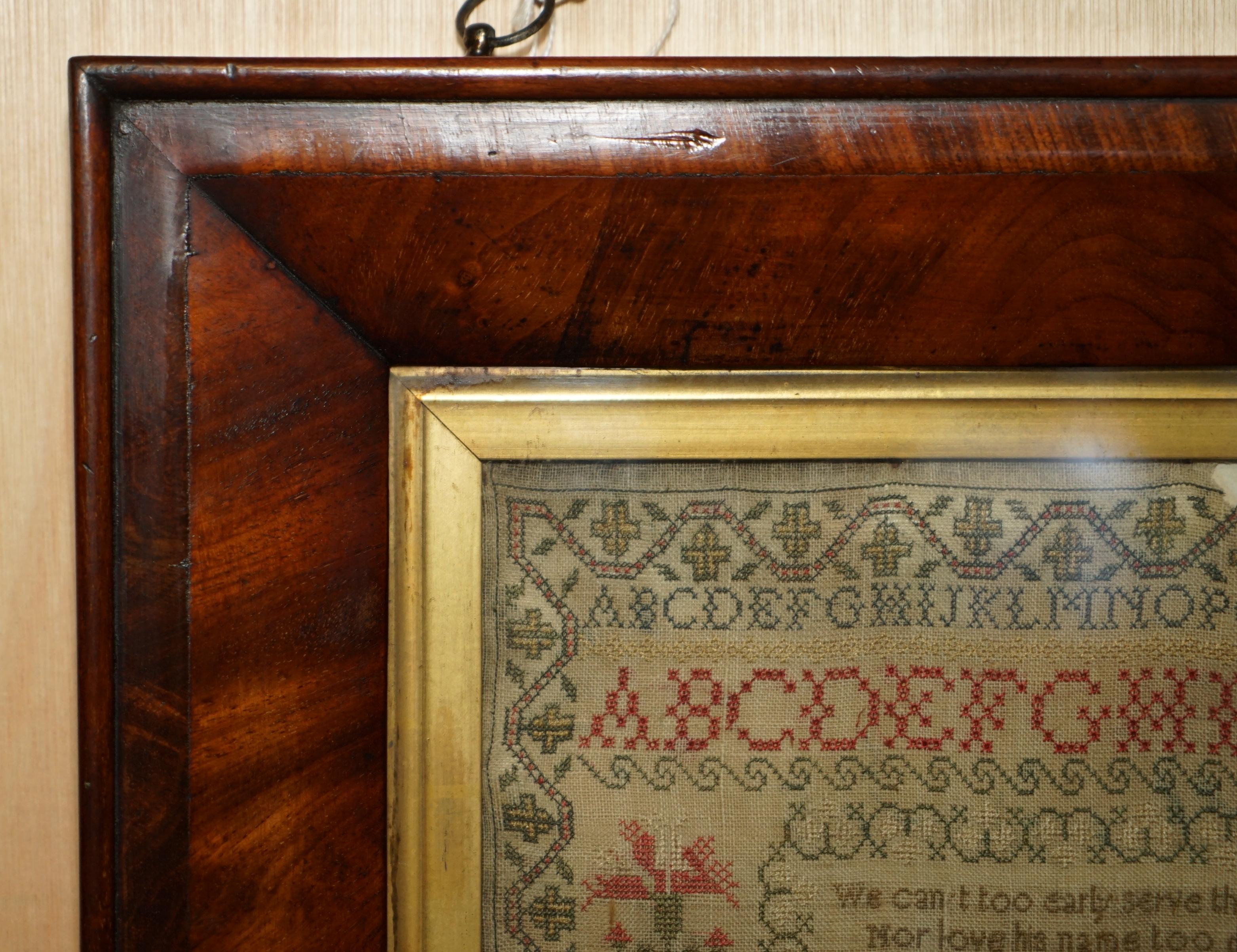 ANTIQUE 1848 ORIGINAL MiD VICTORIAN NEEDLEWORK TAPESTRY SAMPLER HARDWOOD FRAME For Sale 3