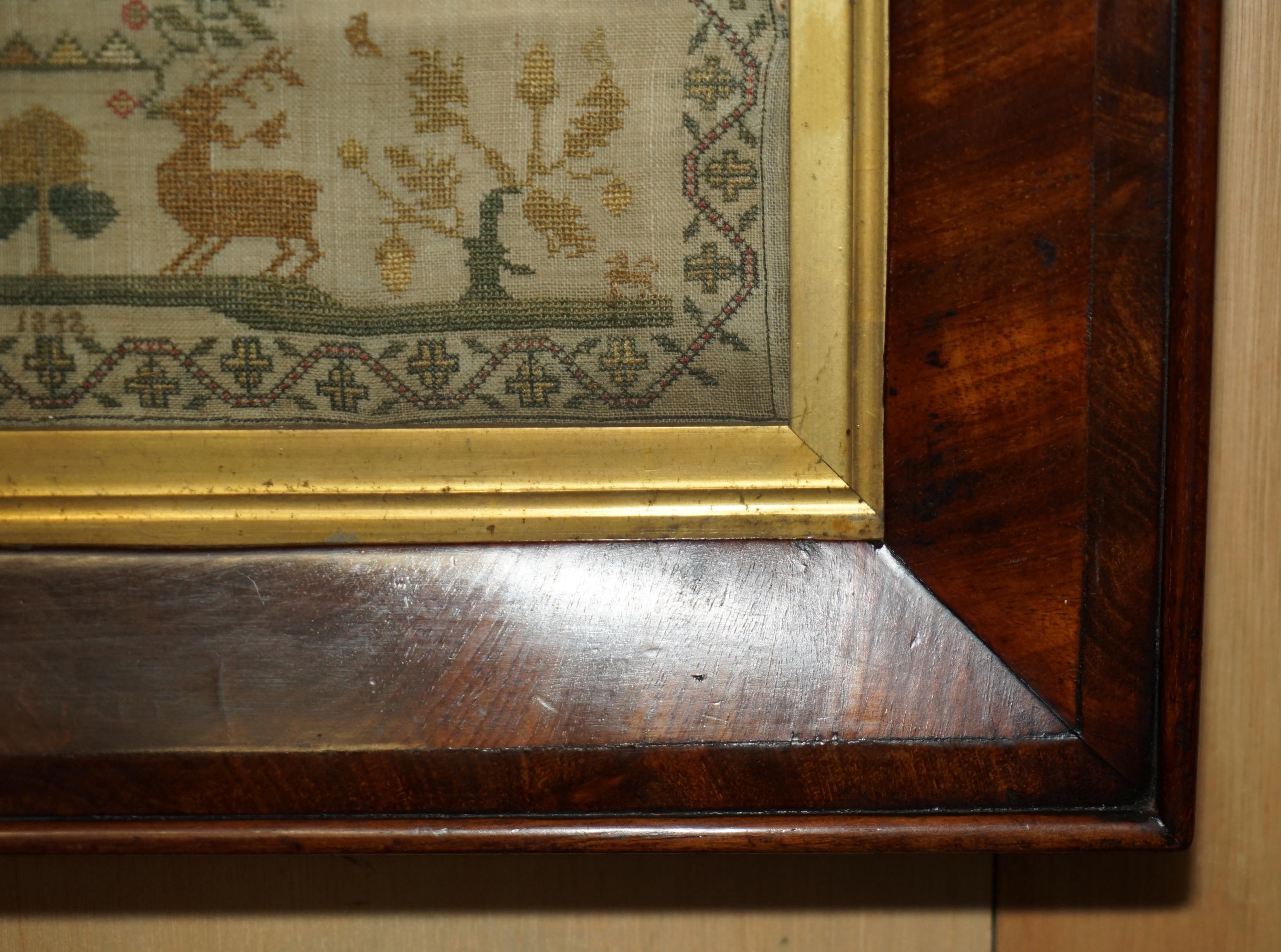 ANTIQUE 1848 ORIGINAL MiD VICTORIAN NEEDLEWORK TAPESTRY SAMPLER HARDWOOD FRAME For Sale 5