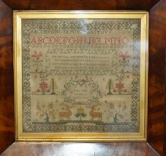 ANTIQUE 1848 ORIGINAL MiD VICTORIAN NEEDLEWORK TAPESTRY SAMPLER HARDWOOD FRAME