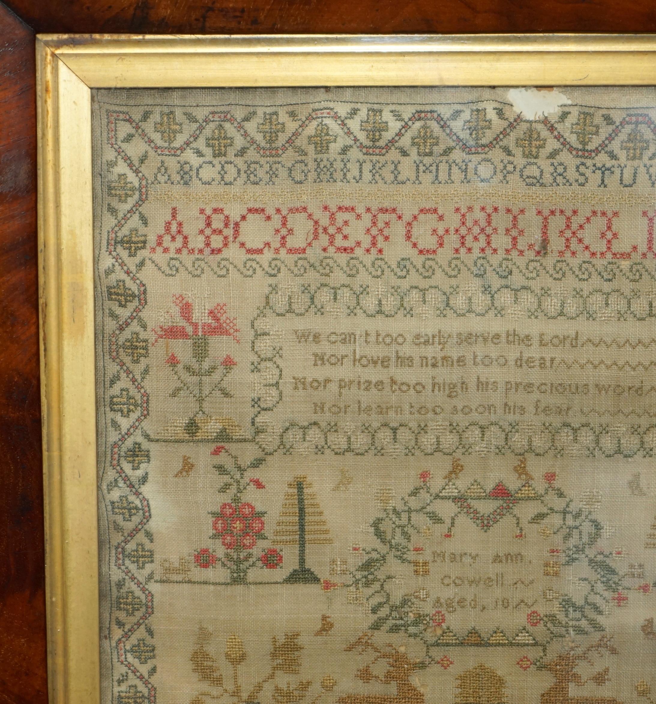 Early Victorian ANTIQUE 1848 ORIGINAL MiD VICTORIAN NEEDLEWORK TAPESTRY SAMPLER HARDWOOD FRAME For Sale