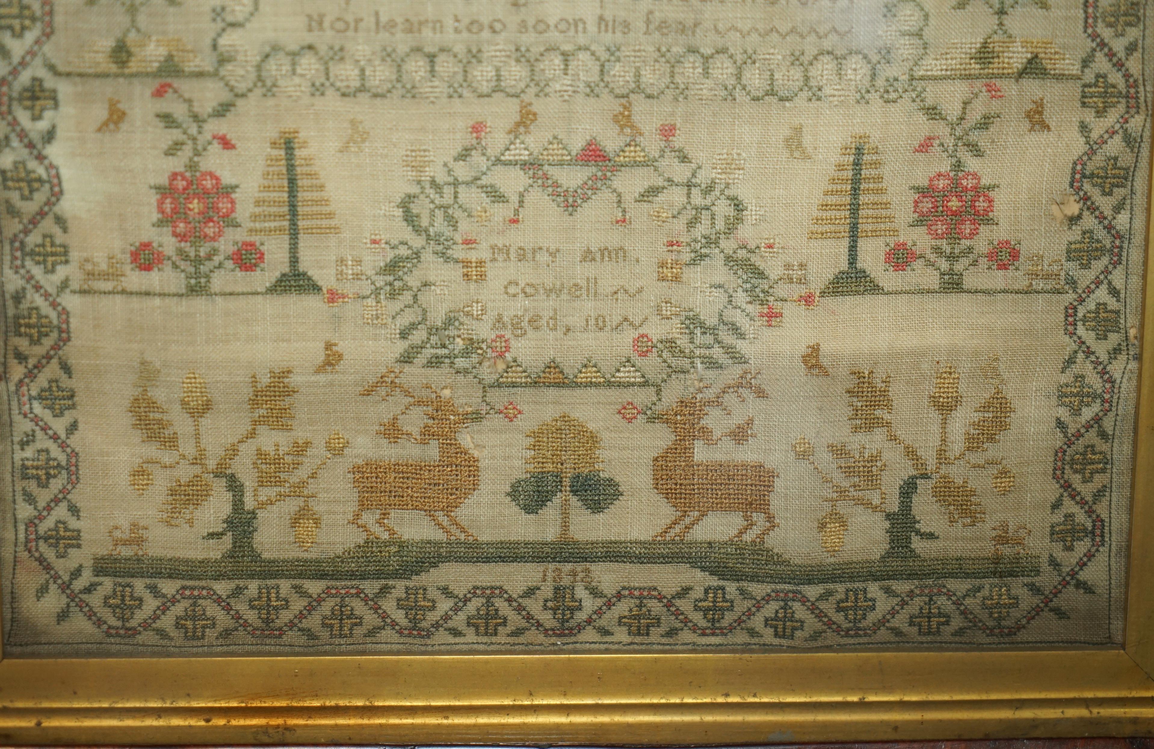 ANTIQUE 1848 ORIGINAL MiD VICTORIAN NEEDLEWORK TAPESTRY SAMPLER HARDWOOD FRAME In Good Condition For Sale In West Sussex, Pulborough