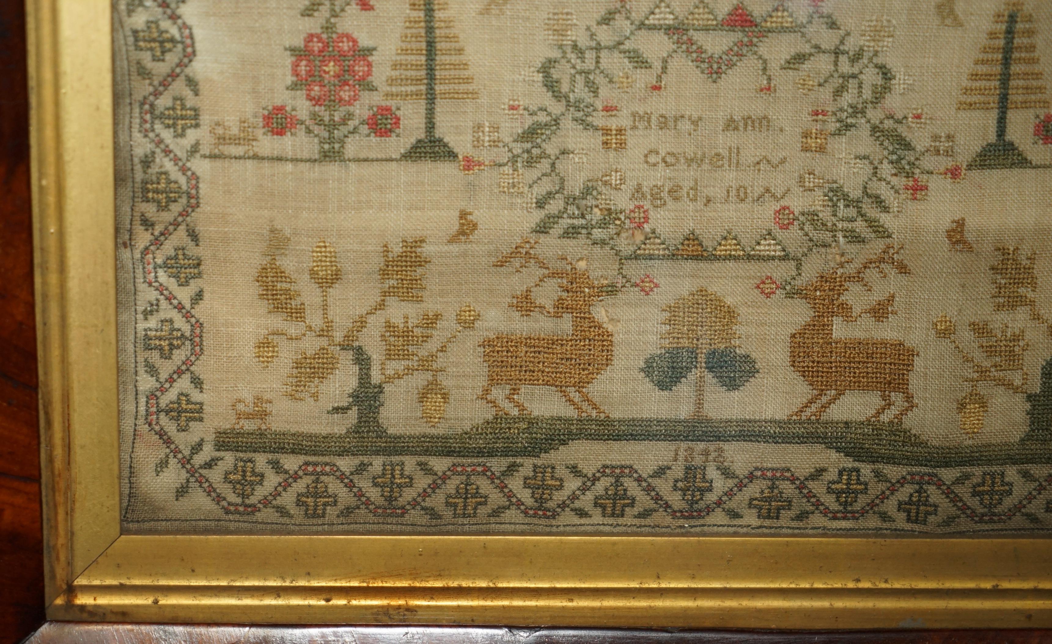 Mid-19th Century ANTIQUE 1848 ORIGINAL MiD VICTORIAN NEEDLEWORK TAPESTRY SAMPLER HARDWOOD FRAME For Sale