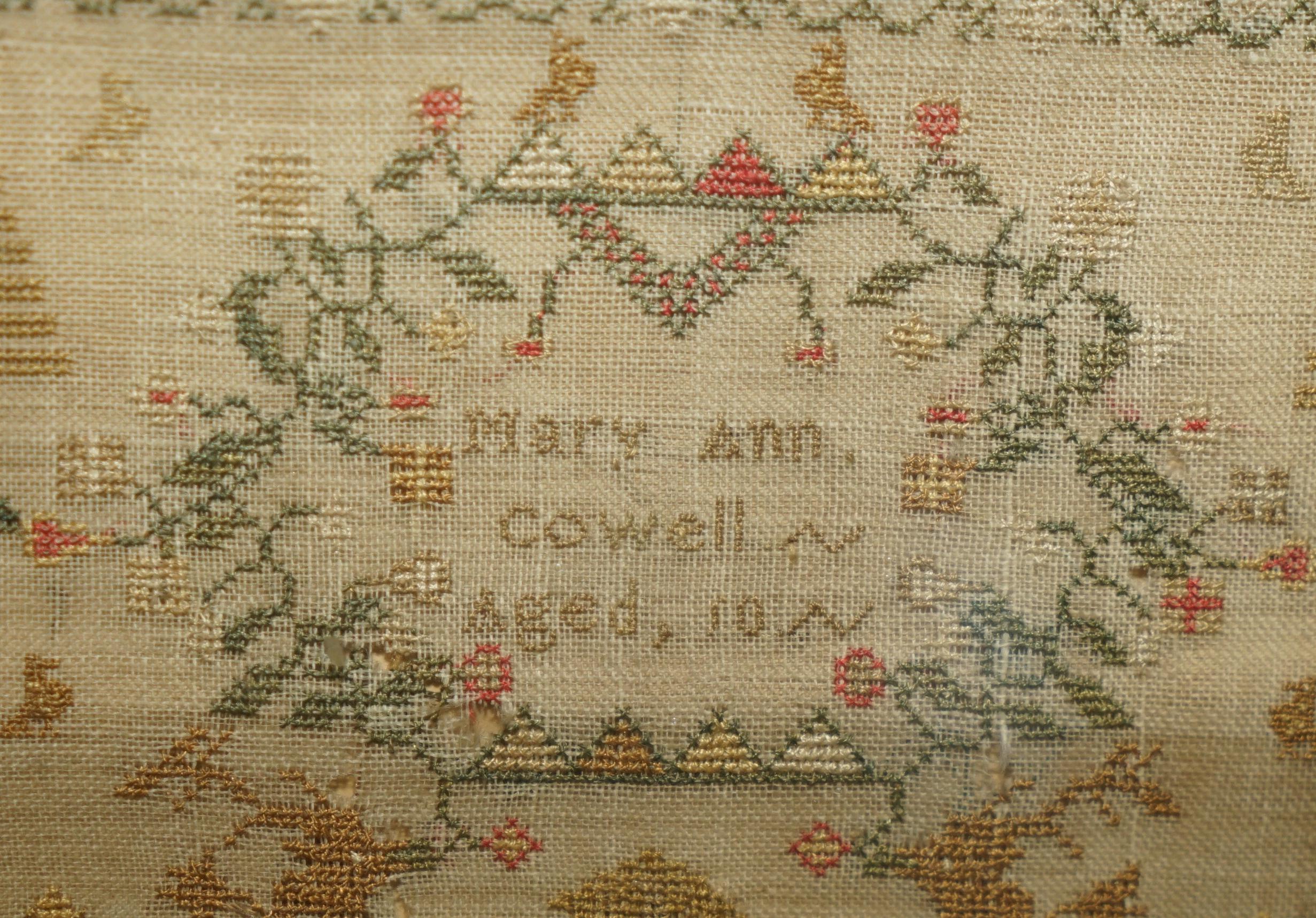 ANTIQUE 1848 ORIGINAL MiD VICTORIAN NEEDLEWORK TAPESTRY SAMPLER HARDWOOD FRAME For Sale 1