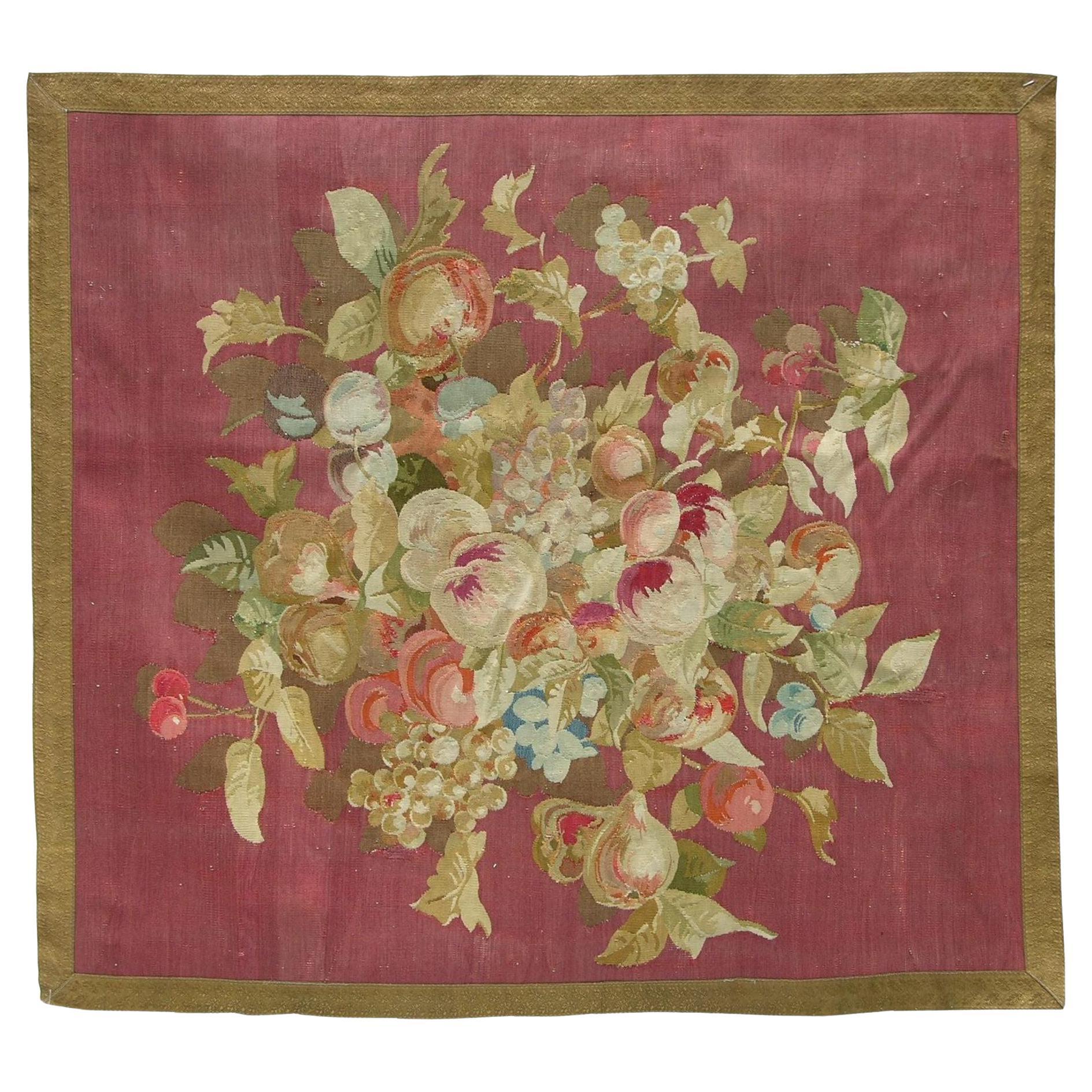 Antique 1850 Aubusson French Tapestry 3'3" X 3' For Sale