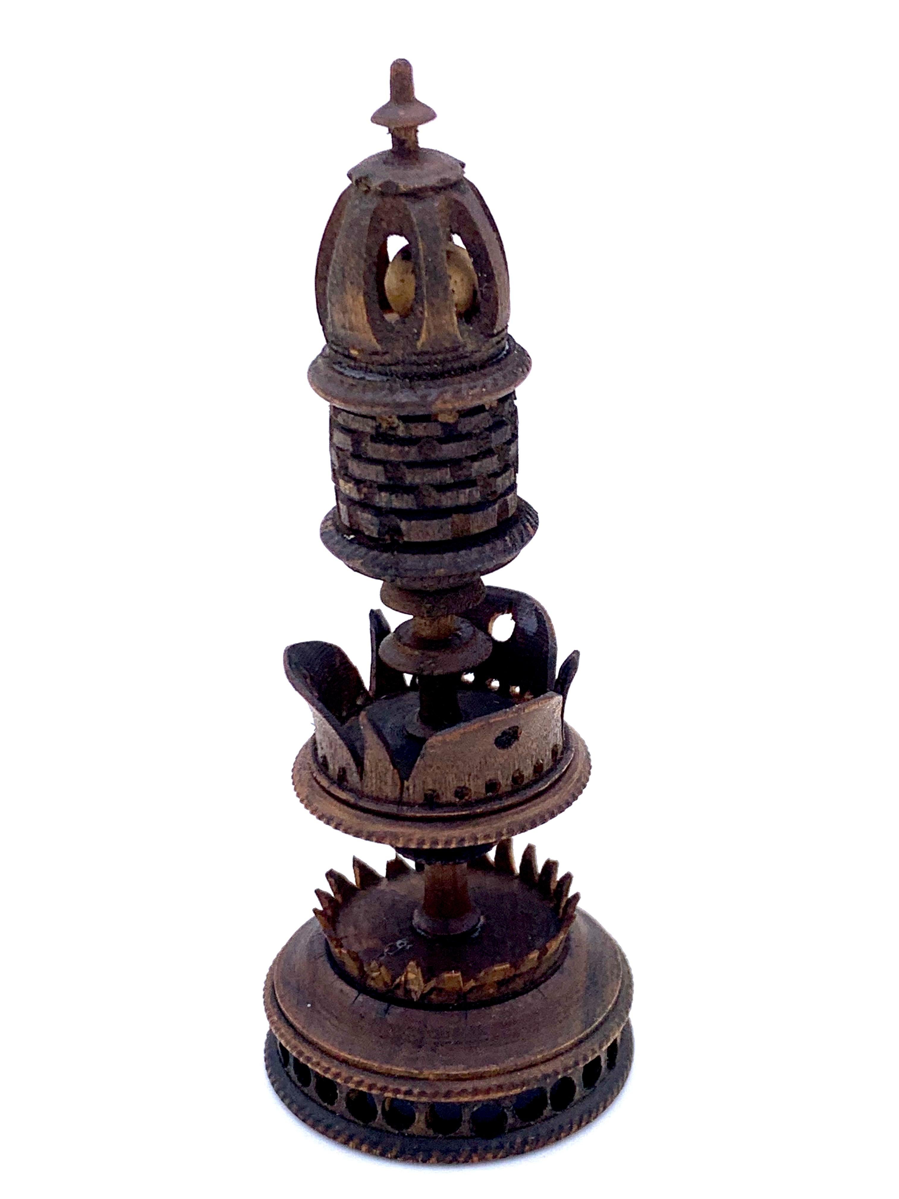 Leather Antique 1850 Chess Game Maple Pear Wood Carving Erzgebirge Saxony
