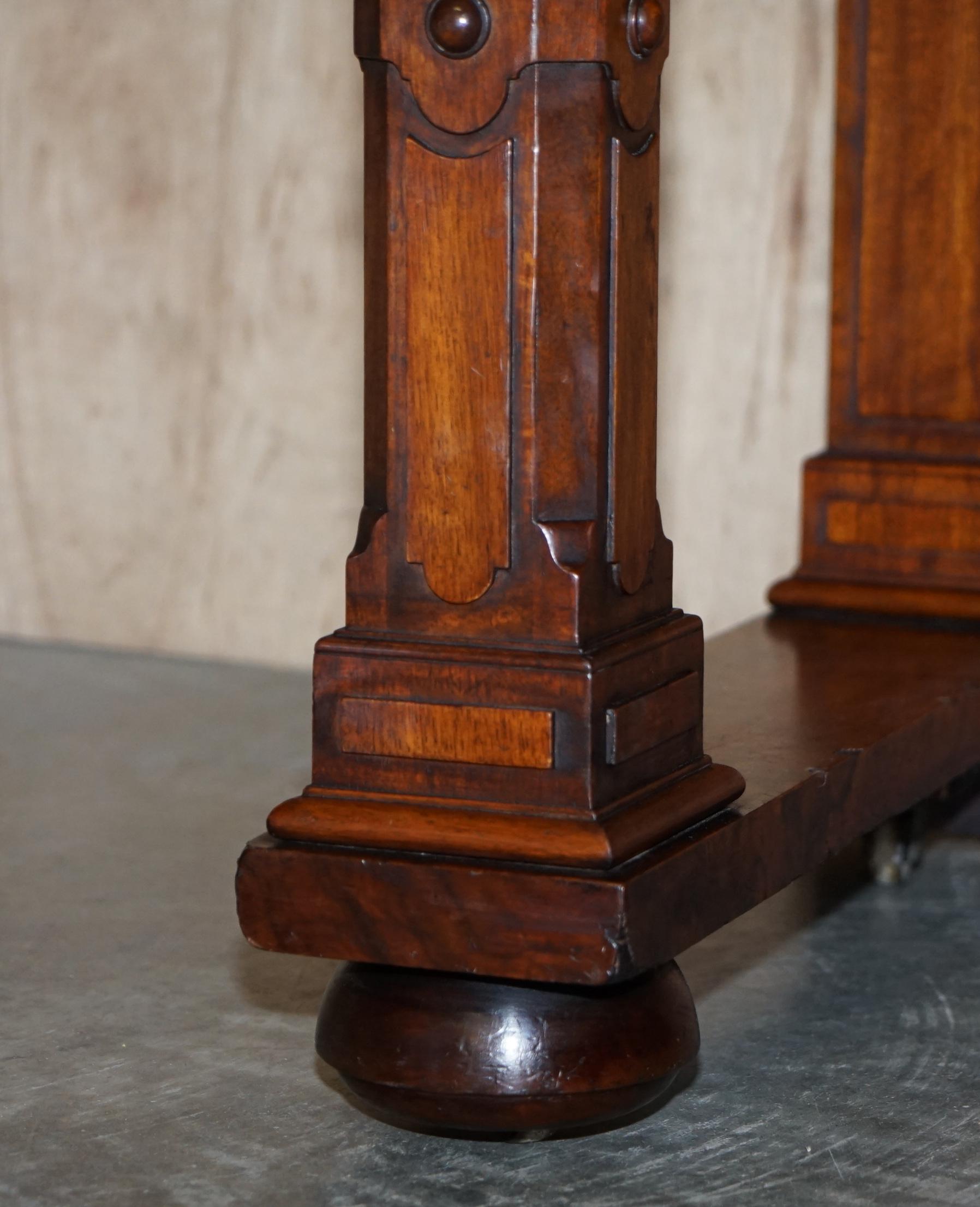 Antique 1850 Renaissance Revival Burr Walnut Pugin Gothic Writing Table Desk 3