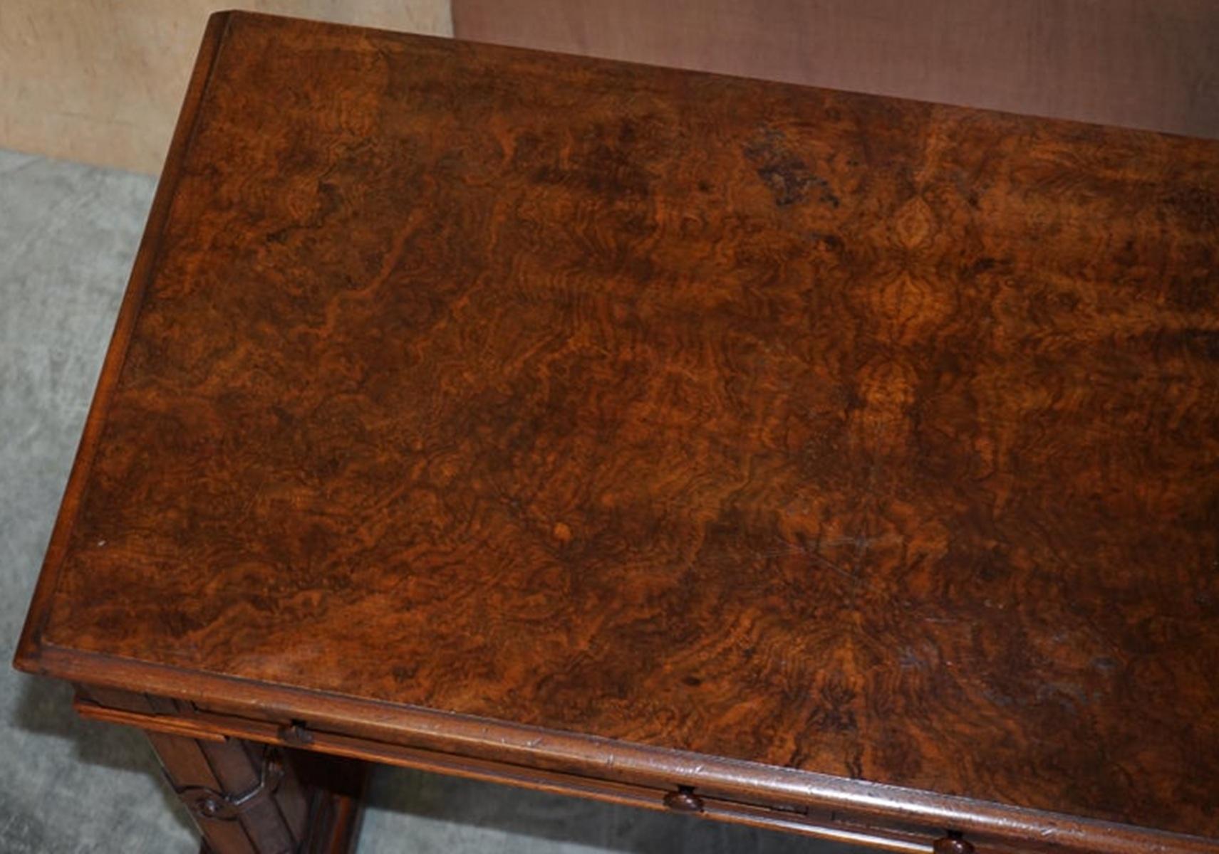 Antique 1850 Renaissance Revival Burr Walnut Pugin Gothic Writing Table Desk For Sale 5