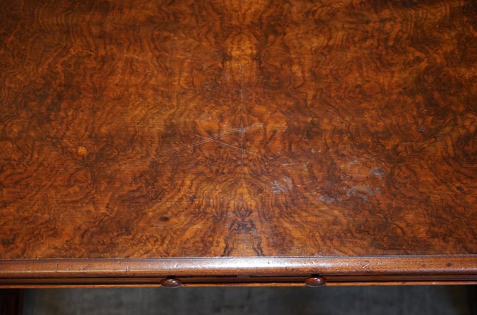 Antique 1850 Renaissance Revival Burr Walnut Pugin Gothic Writing Table Desk For Sale 7