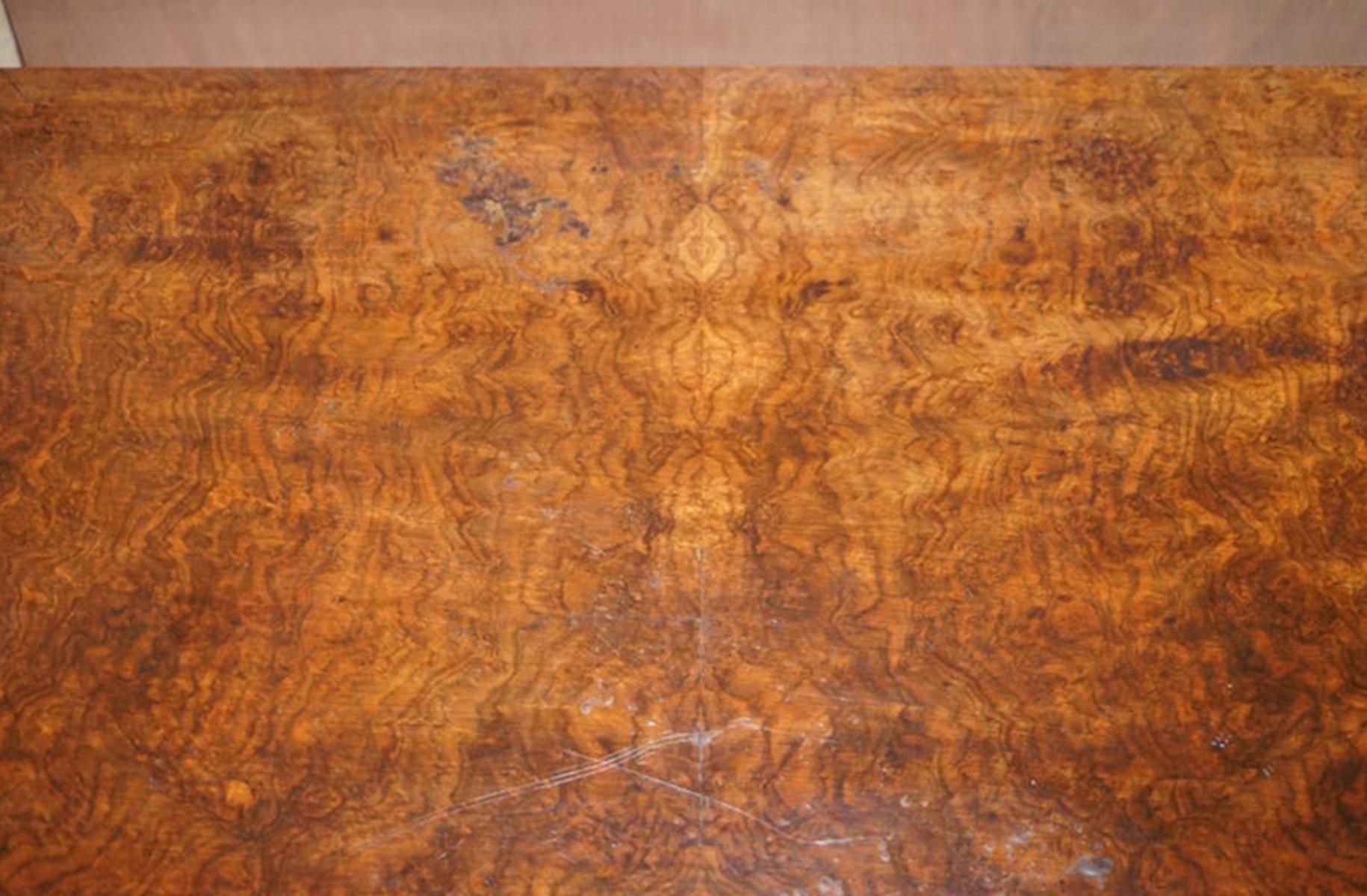 Antique 1850 Renaissance Revival Burr Walnut Pugin Gothic Writing Table Desk For Sale 8