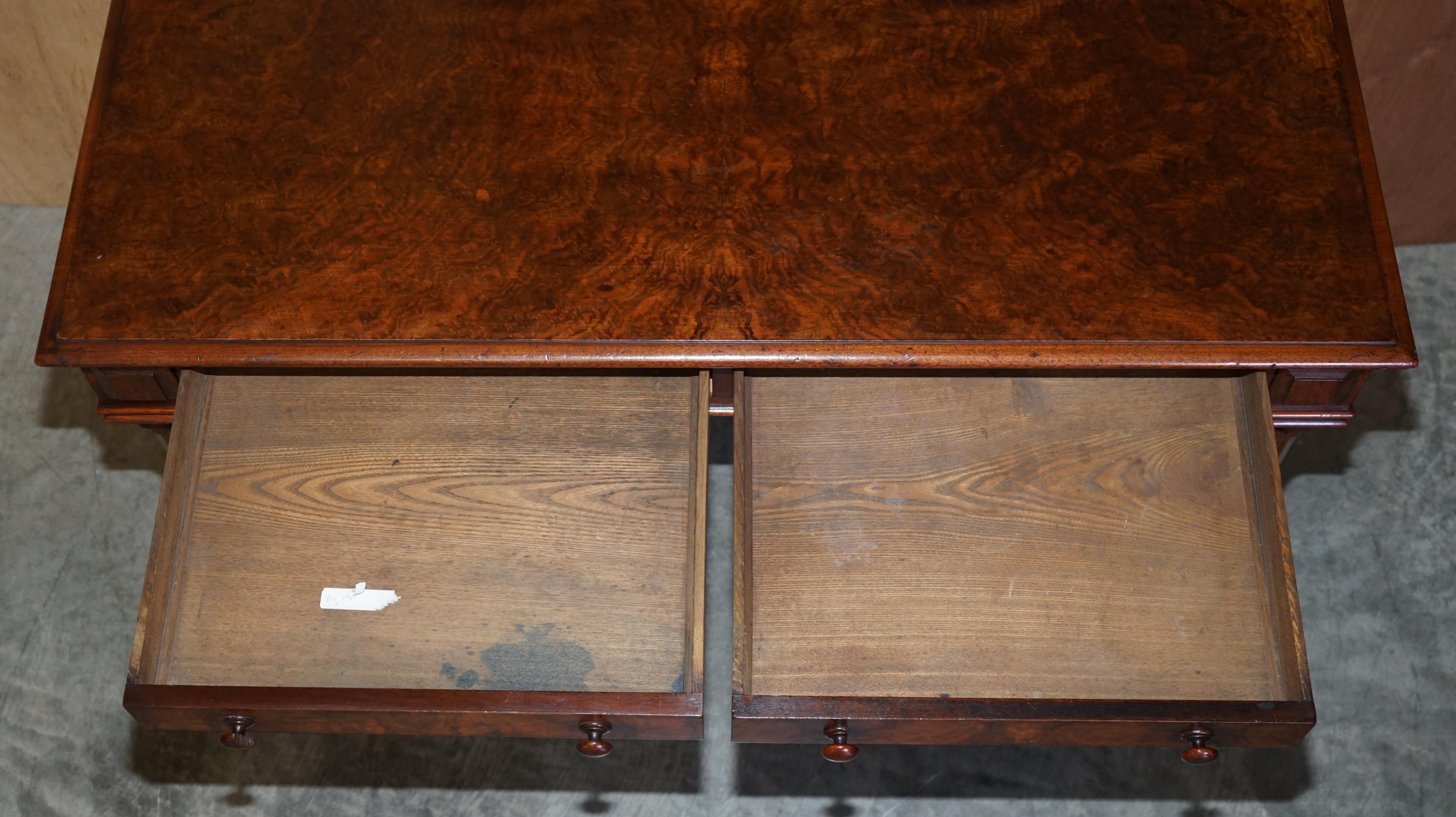 Antique 1850 Renaissance Revival Burr Walnut Pugin Gothic Writing Table Desk 8