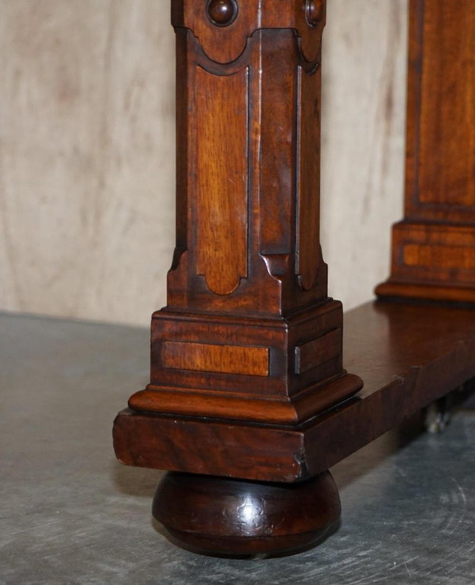 Antique 1850 Renaissance Revival Burr Walnut Pugin Gothic Writing Table Desk For Sale 9