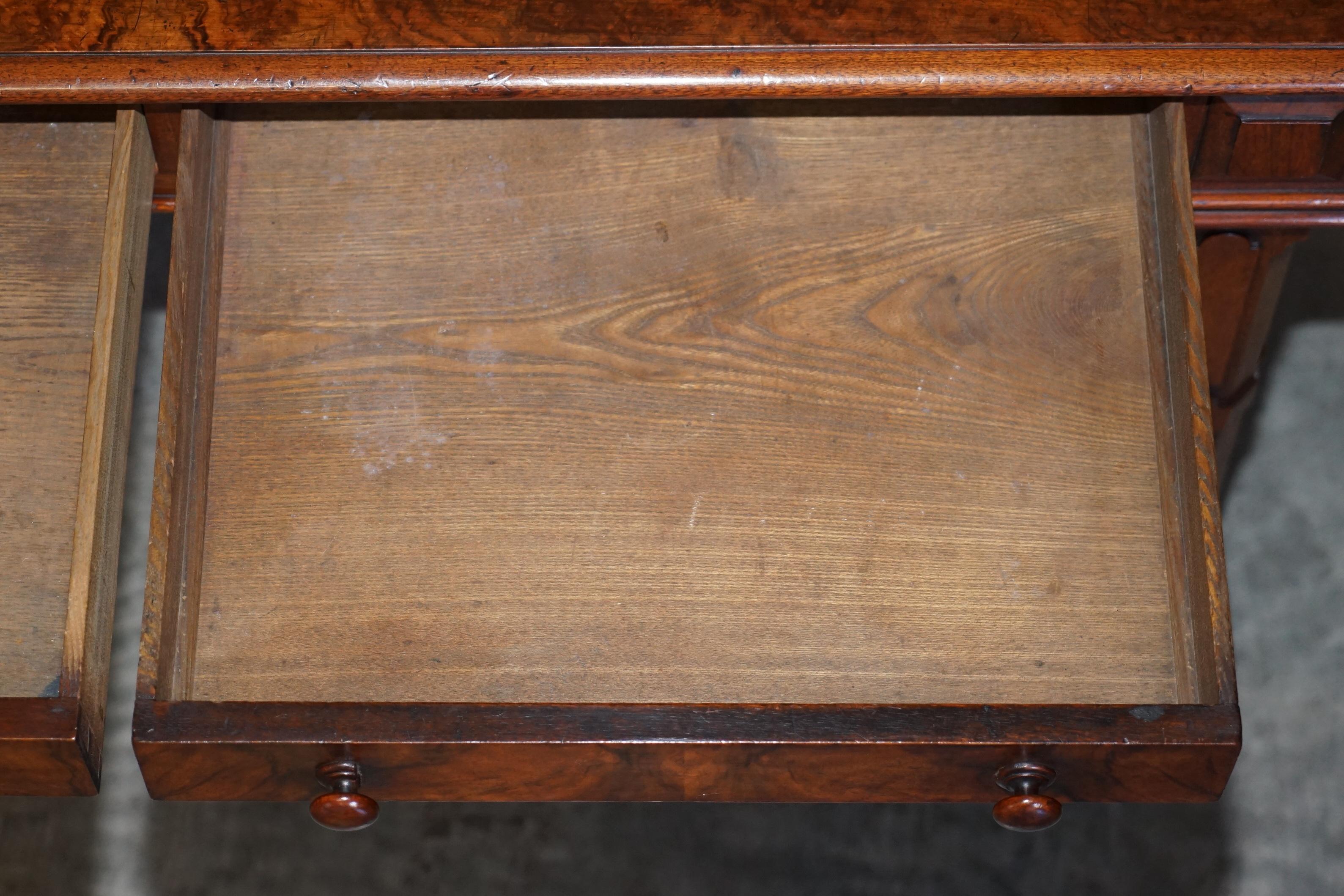 Antique 1850 Renaissance Revival Burr Walnut Pugin Gothic Writing Table Desk 9