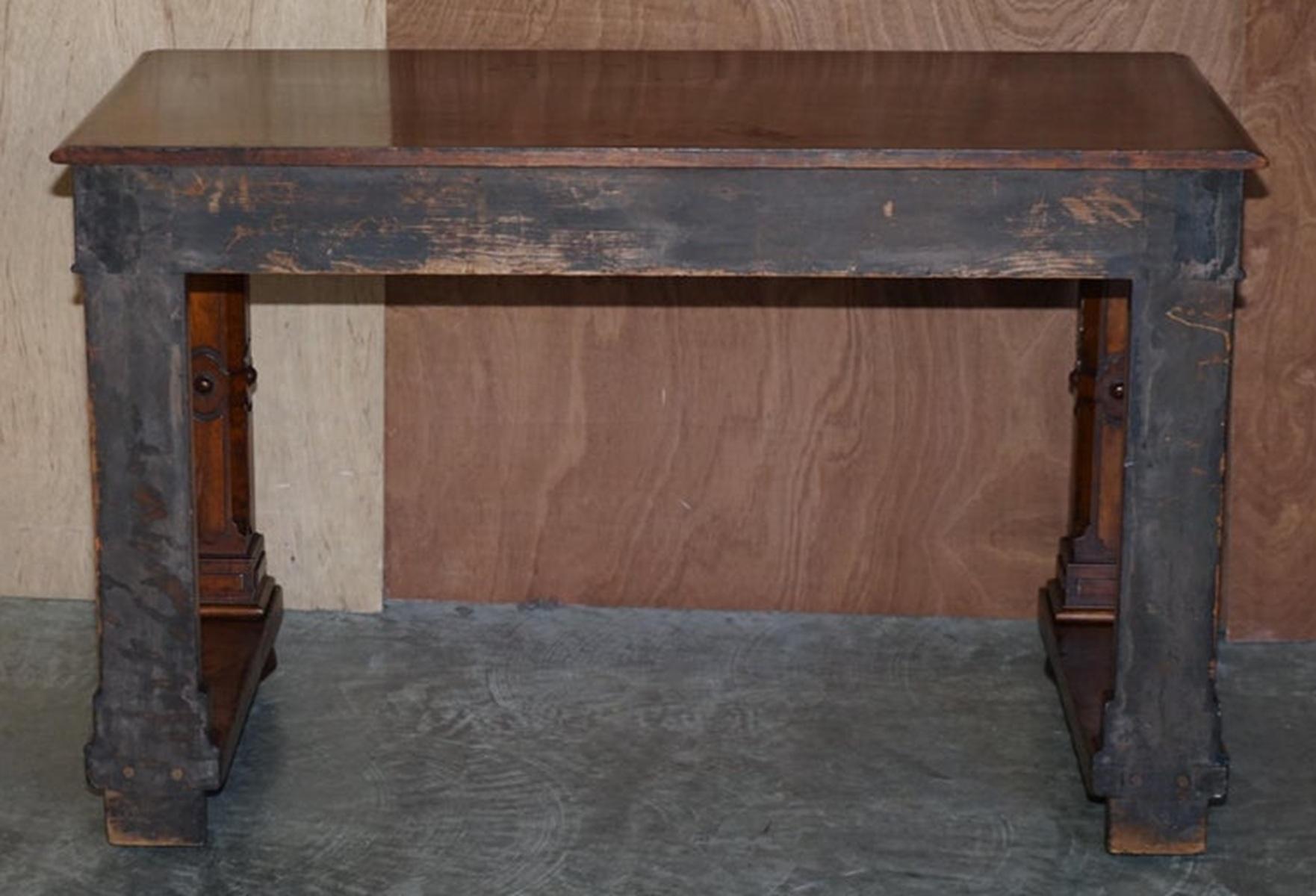 Antique 1850 Renaissance Revival Burr Walnut Pugin Gothic Writing Table Desk For Sale 11