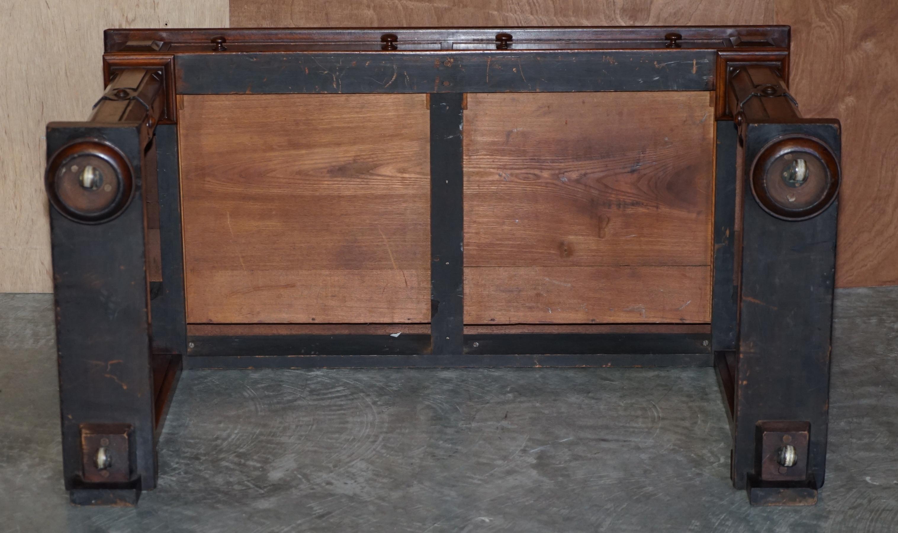 Antique 1850 Renaissance Revival Burr Walnut Pugin Gothic Writing Table Desk 11