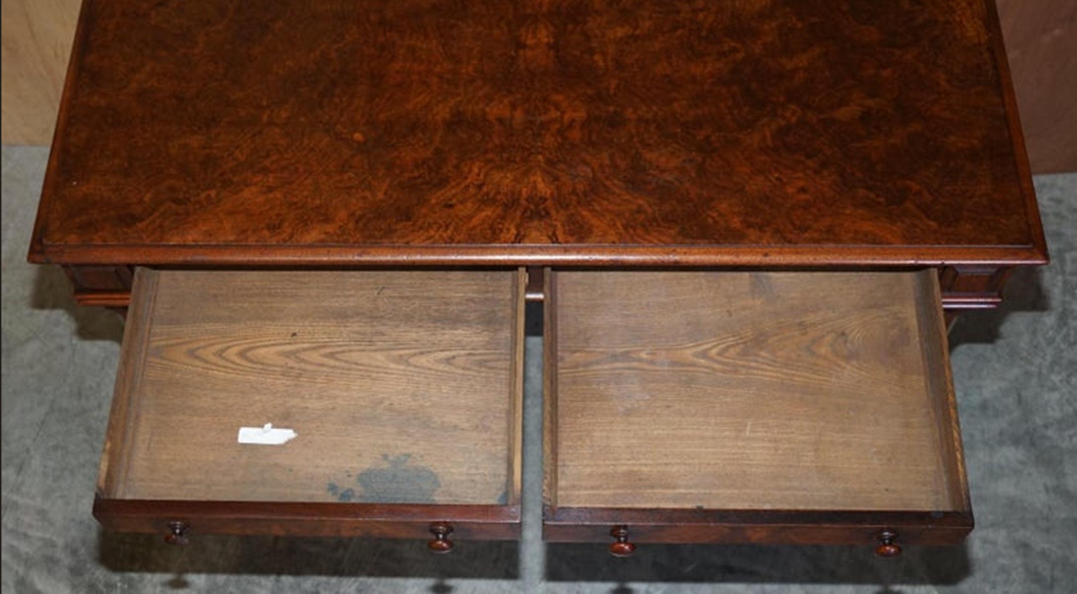 Antique 1850 Renaissance Revival Burr Walnut Pugin Gothic Writing Table Desk For Sale 12