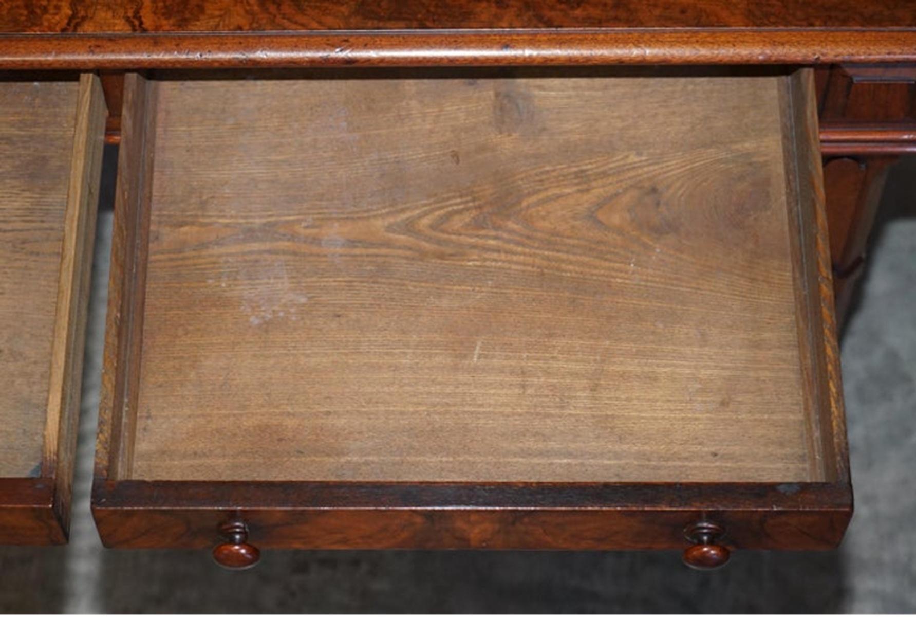 Antique 1850 Renaissance Revival Burr Walnut Pugin Gothic Writing Table Desk For Sale 13