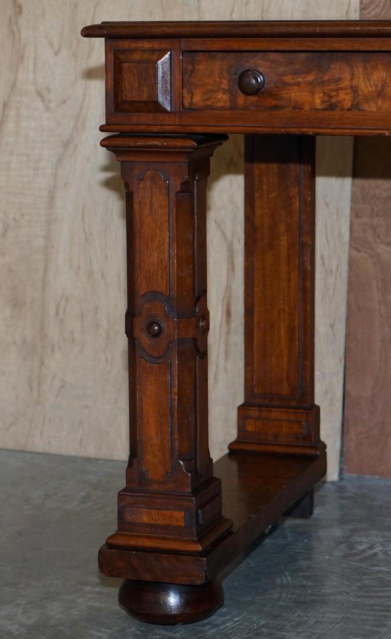 Hand-Crafted Antique 1850 Renaissance Revival Burr Walnut Pugin Gothic Writing Table Desk For Sale