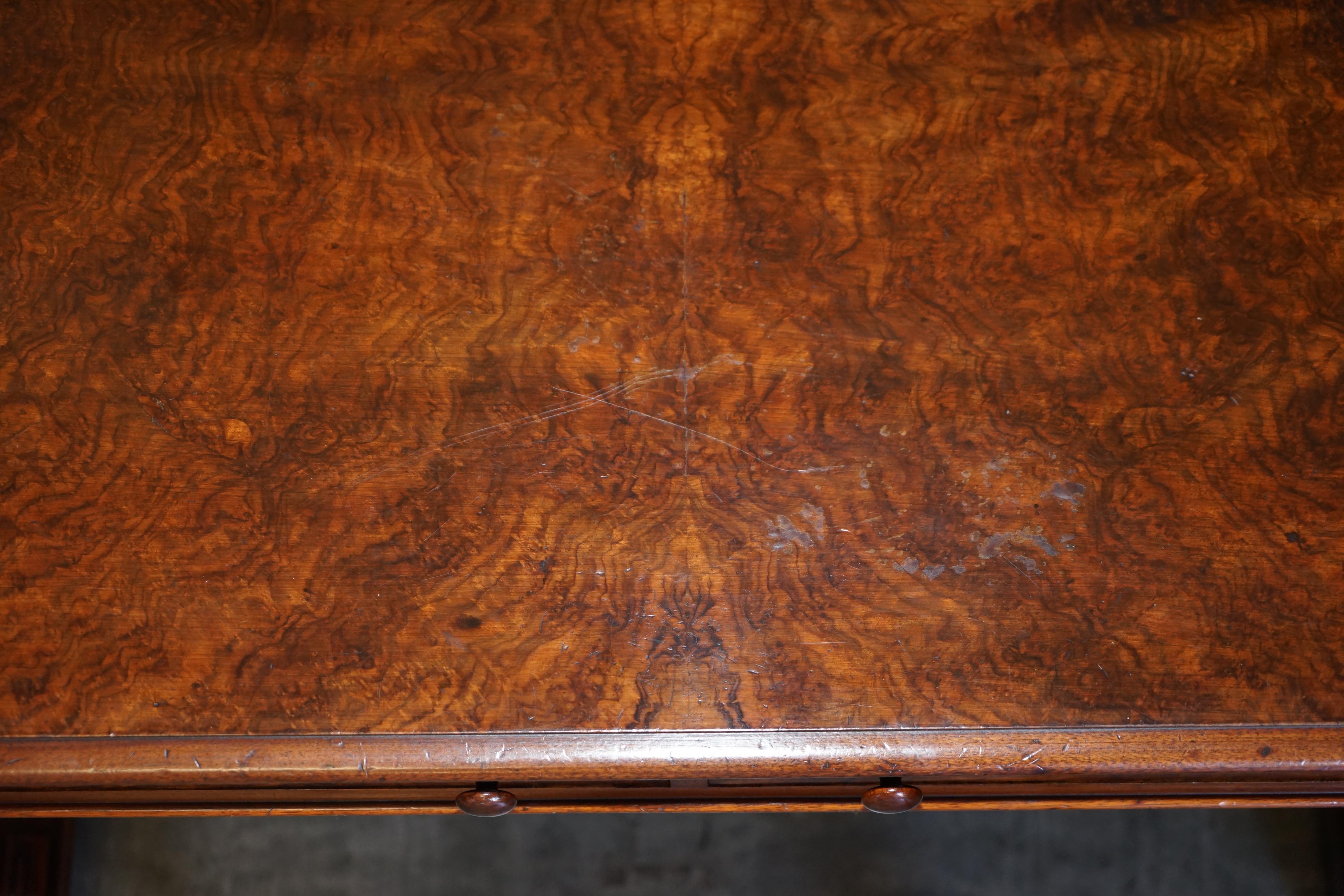 Hand-Crafted Antique 1850 Renaissance Revival Burr Walnut Pugin Gothic Writing Table Desk