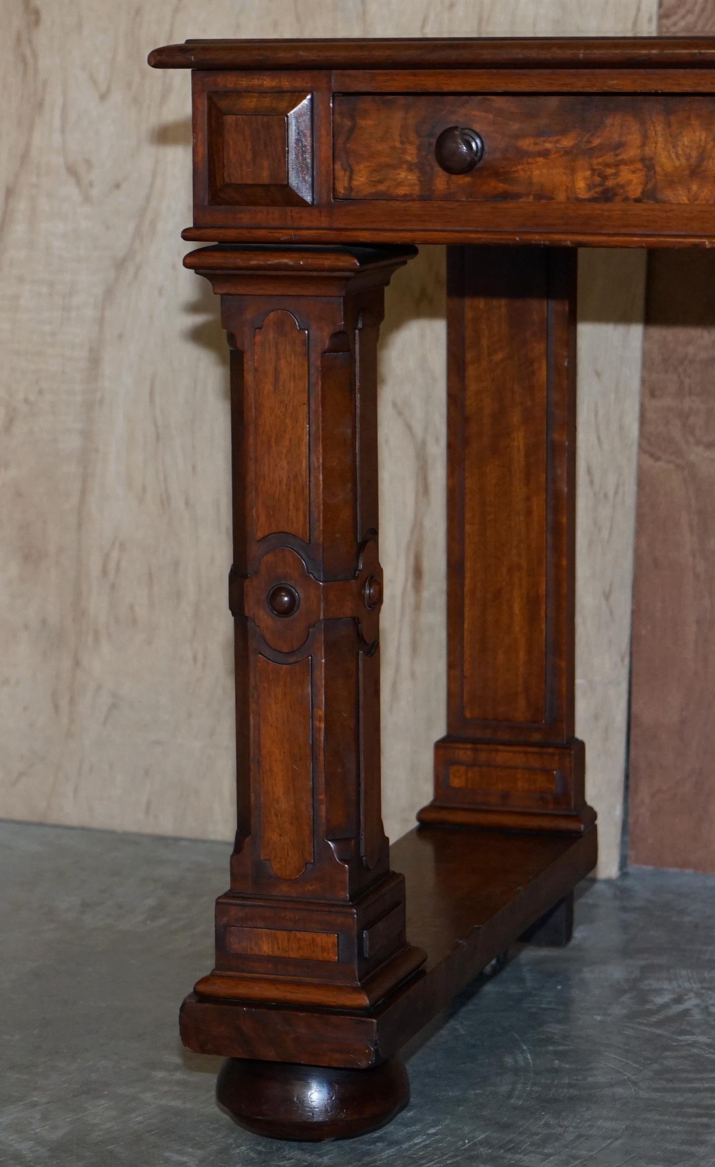 Antique 1850 Renaissance Revival Burr Walnut Pugin Gothic Writing Table Desk 1