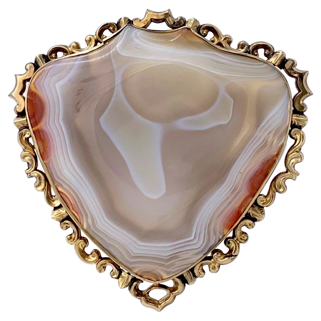 Antike viktorianische Brosche aus 9 Karat Gold mit gebändertem Achat und Sardonyx, 1850