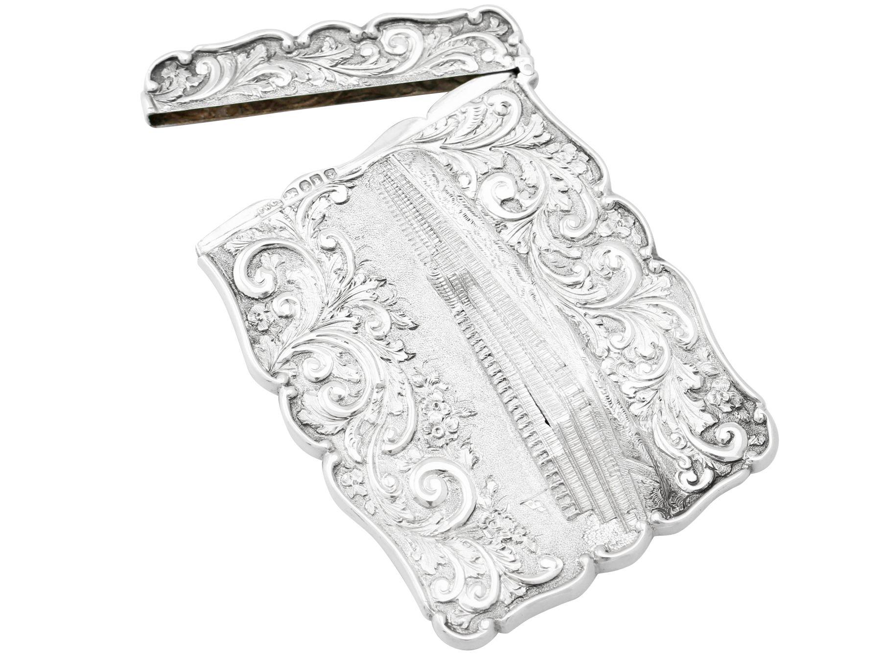 English Antique 1850 Victorian Sterling Silver Card Case For Sale