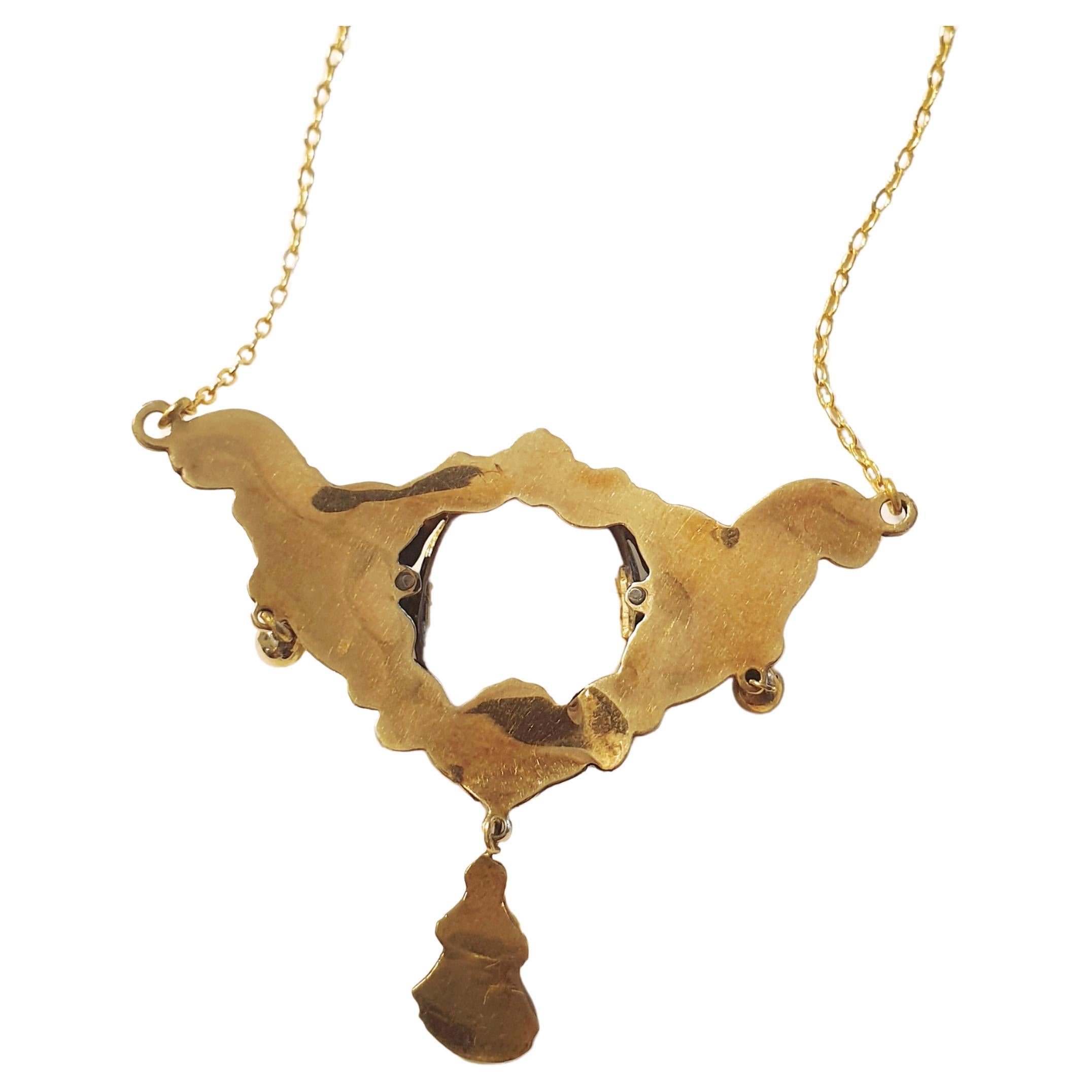 Women's Antique 1850s Cameo Enamel Gold Necklace For Sale