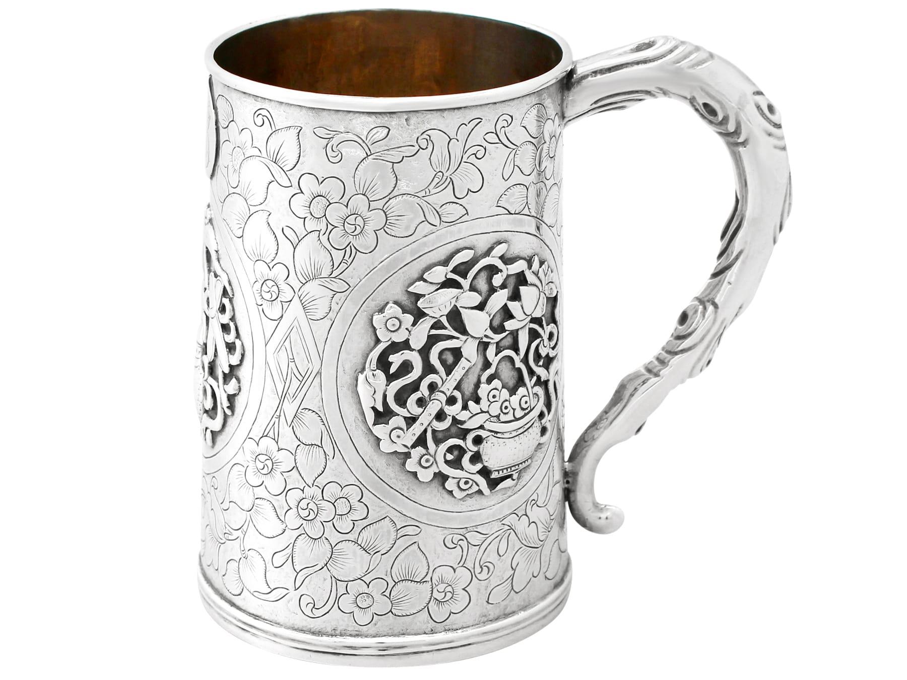 Mid-19th Century Antique 1850s Chinese Export Silver Mug For Sale