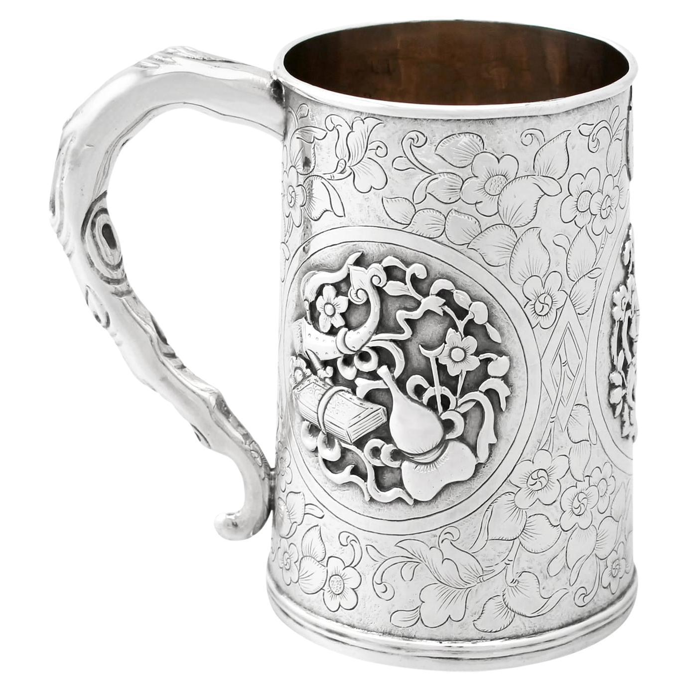 Antique 1850s Chinese Export Silver Mug For Sale