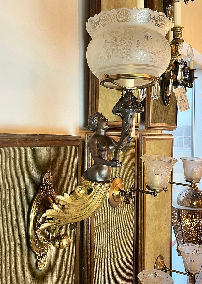Antique 1850s Converted Gas Figural Maiden Sconce Attributed to Archer, Warner For Sale 2