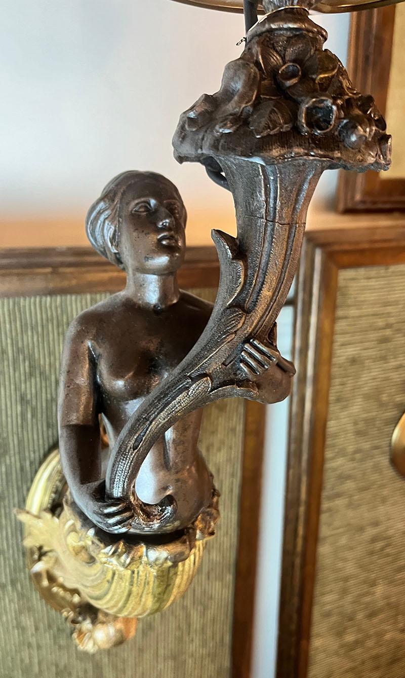 American Antique 1850s Converted Gas Figural Maiden Sconce Attributed to Archer, Warner For Sale