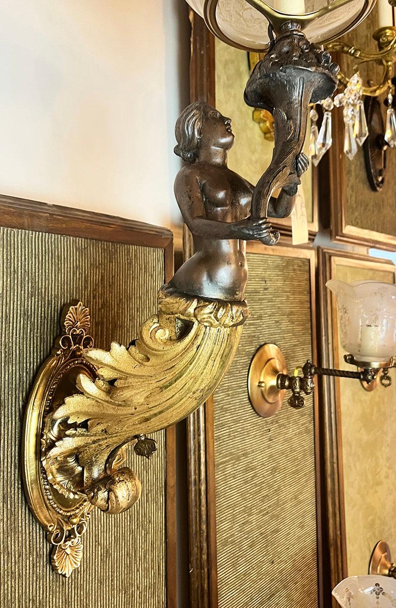 Antique 1850s Converted Gas Figural Maiden Sconce Attributed to Archer, Warner For Sale 1