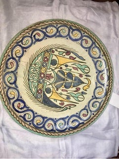 Antique 1850s Large Decorative Moroccan Islamic Serving Plate Handpainted Blue