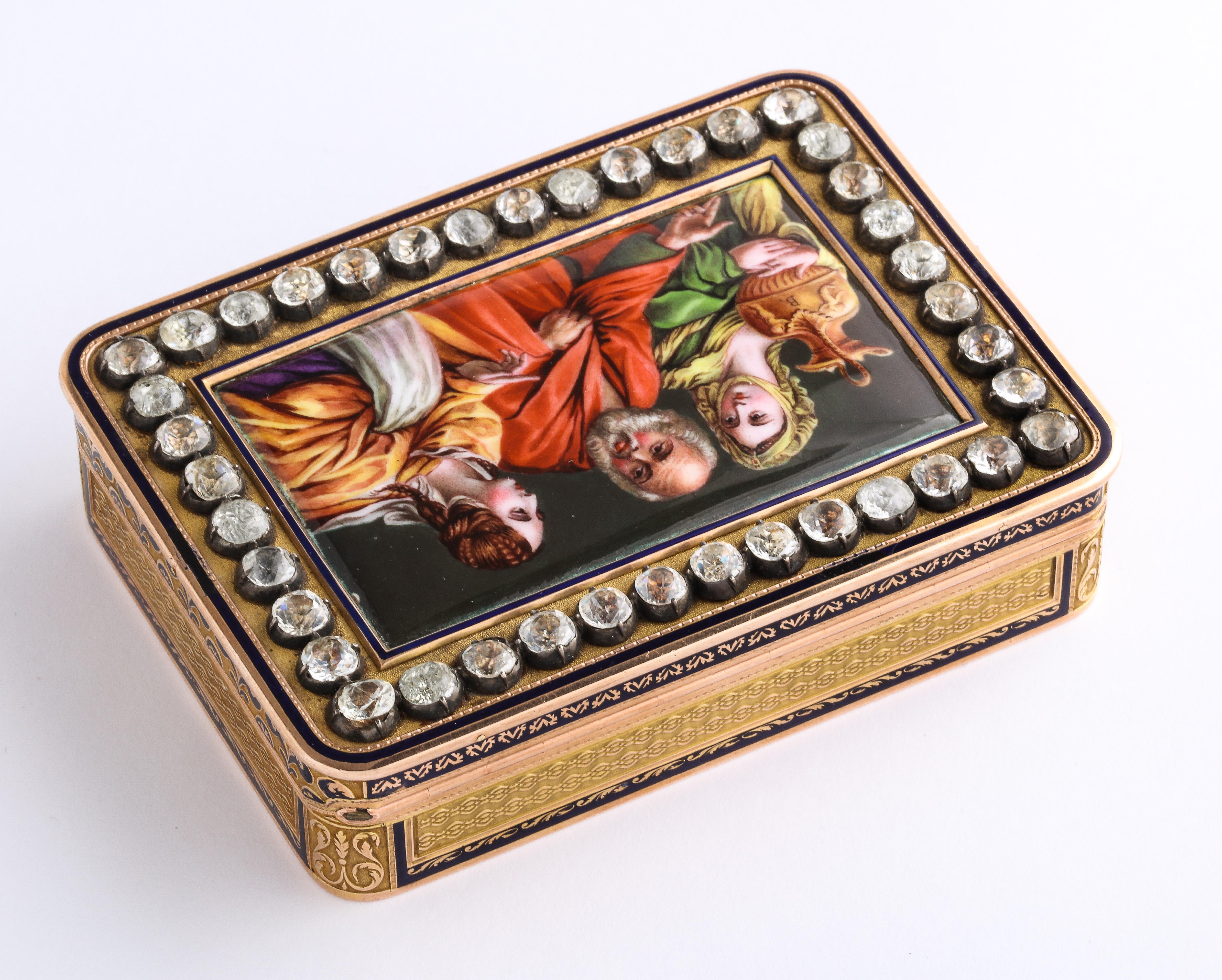 Antique 1850s French/Swiss Gold Enamel Gold 18k Box Vanity Old Master Hallmarks 1