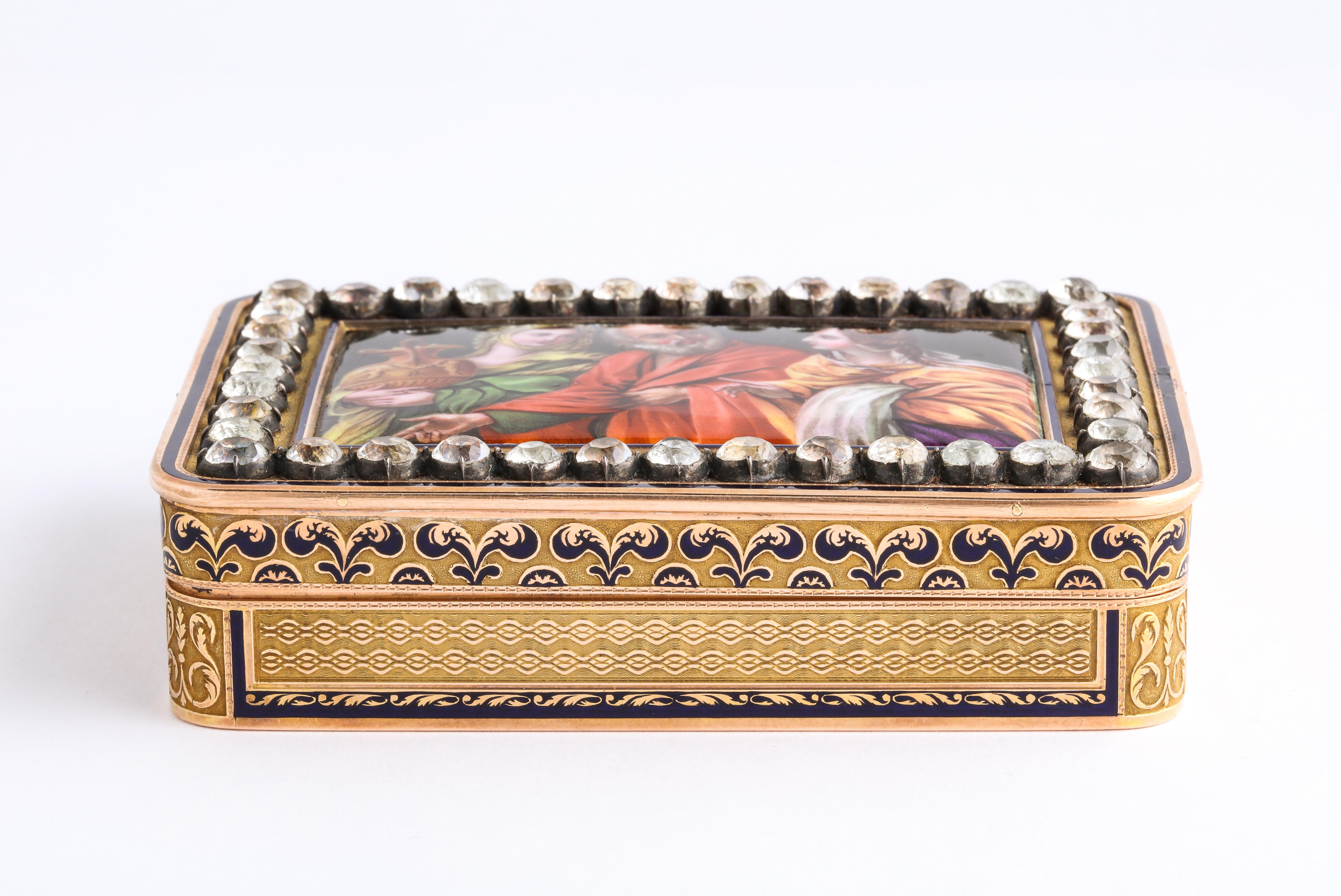 Antique 1850s French/Swiss Gold Enamel Gold 18k Box Vanity Old Master Hallmarks 2