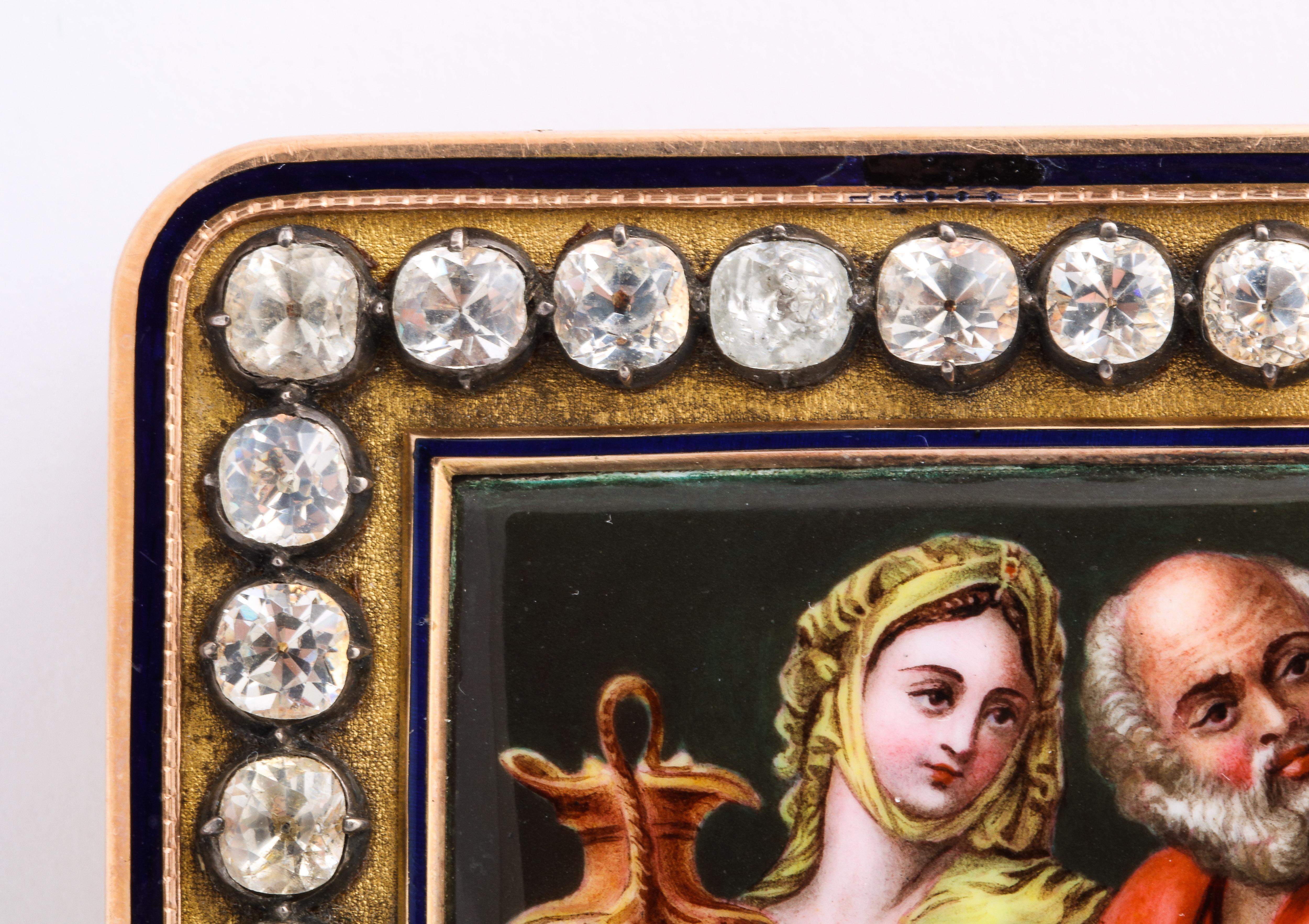 Classical Roman Antique 1850s French/Swiss Gold Enamel Gold 18k Box Vanity Old Master Hallmarks