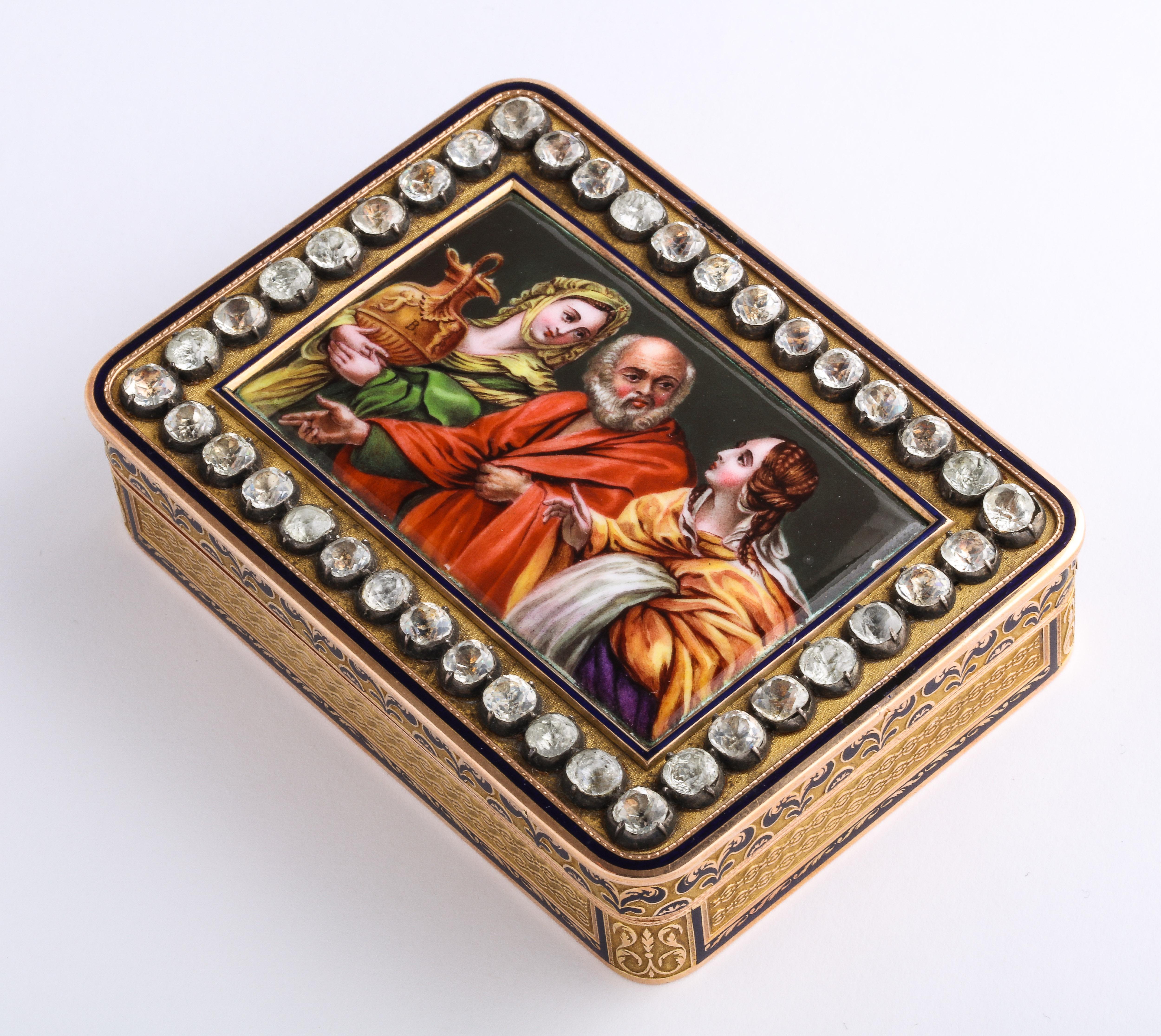 Women's or Men's Antique 1850s French/Swiss Gold Enamel Gold 18k Box Vanity Old Master Hallmarks