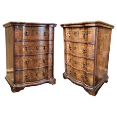 Antique 1850s Italian Baroque Walnut Burl Foyer or Living Room Side Endtable Set