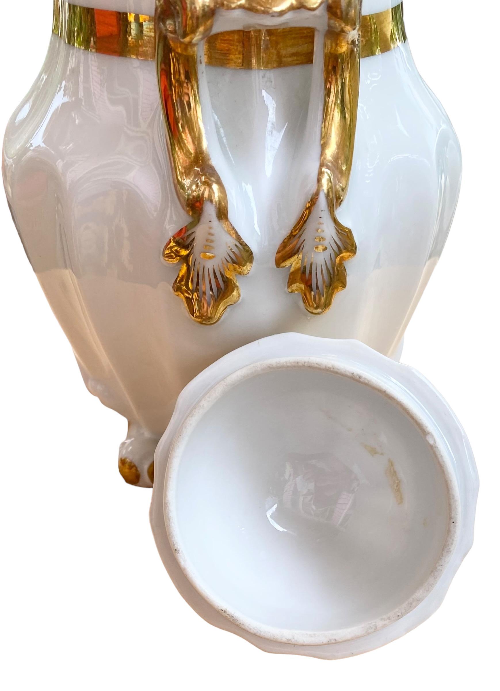 Antique 1850's Limoges Coffee Pot & Lidded Sugar Bowl Gold Squash Blossom For Sale 4