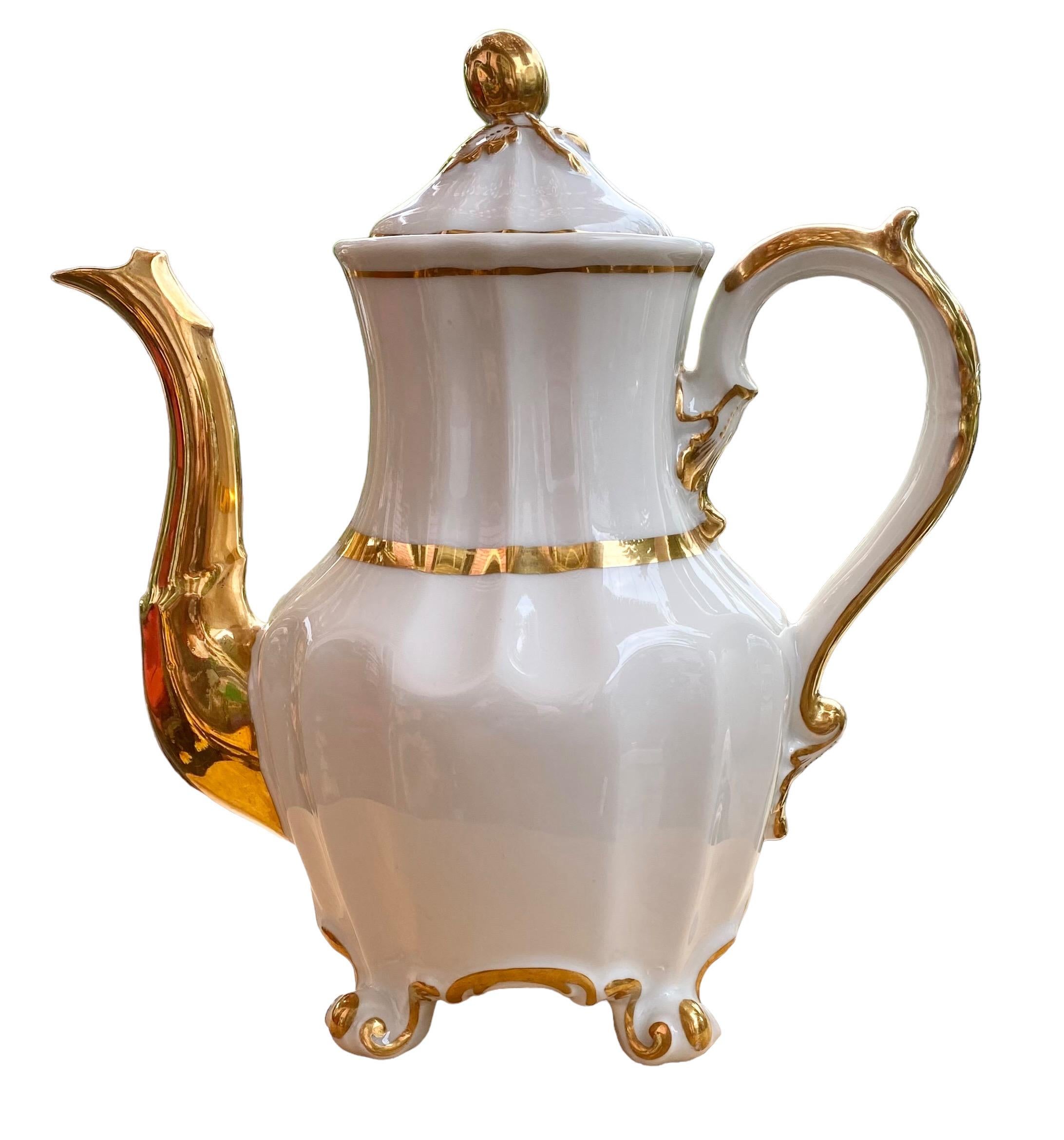 Antique 1850's Limoges Coffee Pot & Lidded Sugar Bowl Gold Squash Blossom For Sale 7