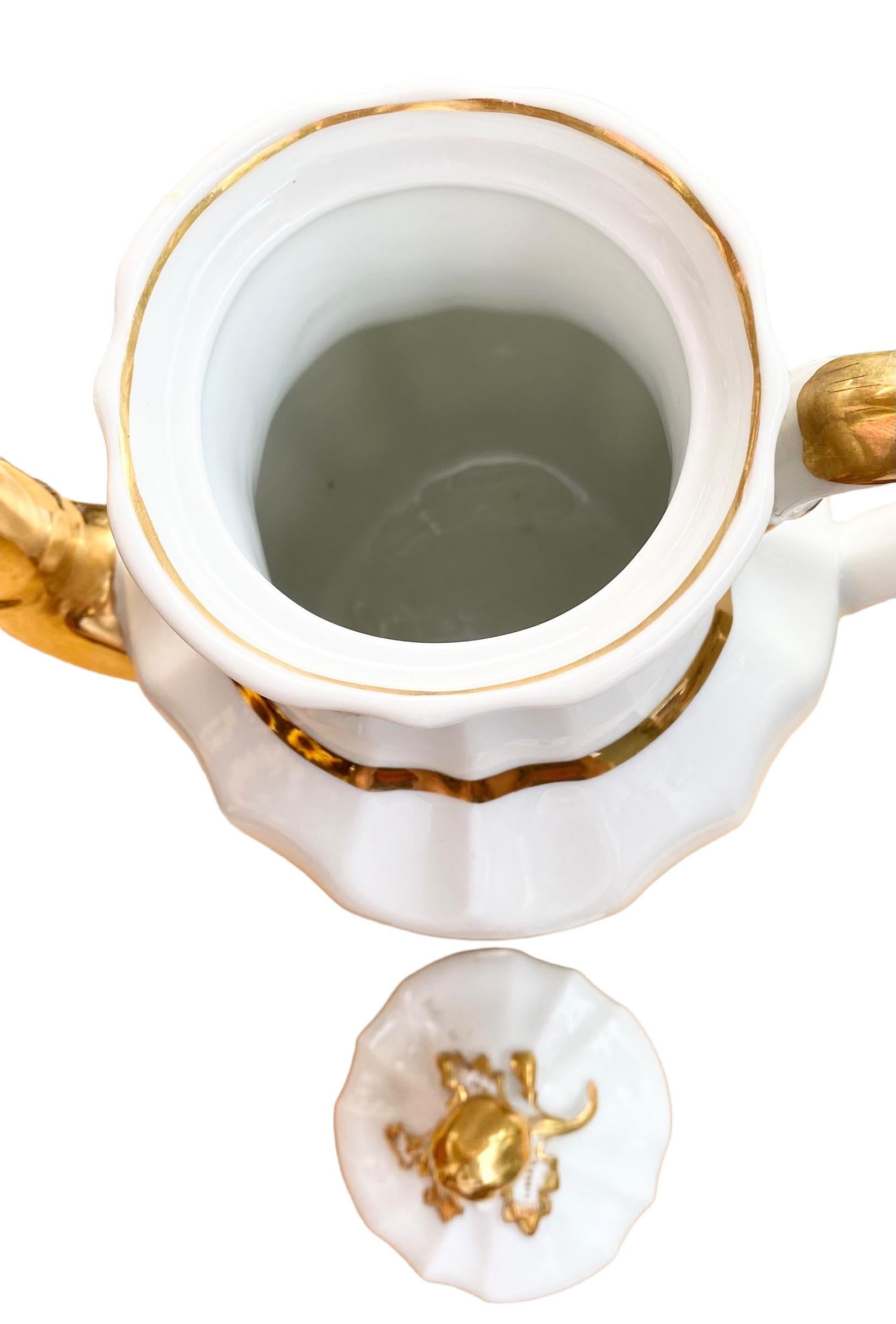 Antike 1850's Limoges Kaffeekanne & Zuckerdose mit Deckel Gold Squash Blossom im Angebot 11