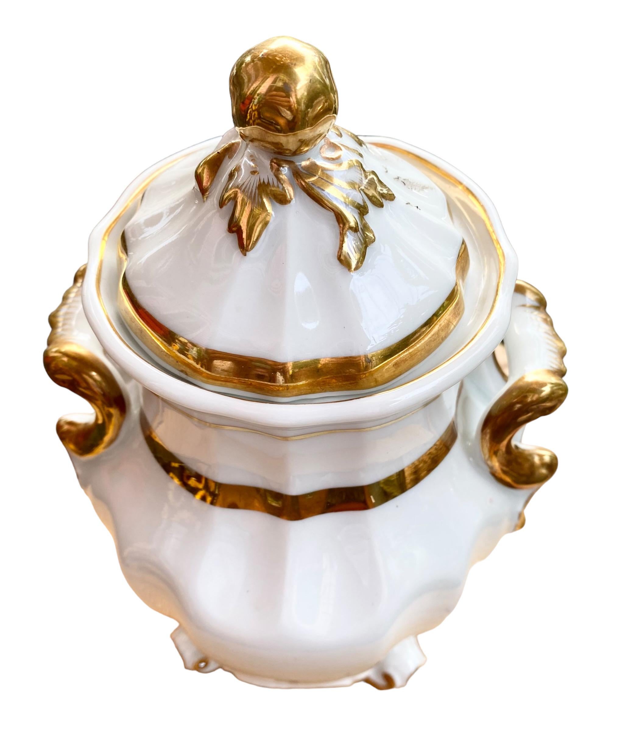 Antike 1850's Limoges Kaffeekanne & Zuckerdose mit Deckel Gold Squash Blossom im Angebot 12