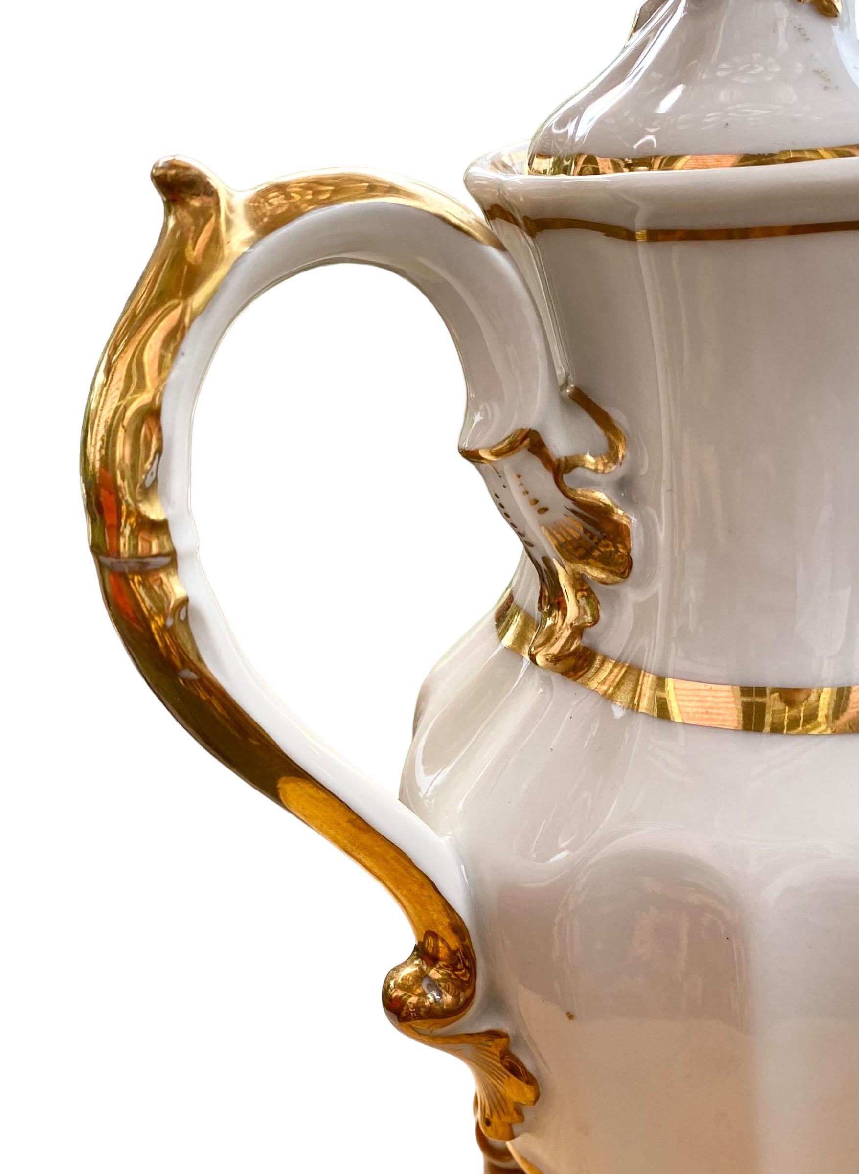 Antike 1850's Limoges Kaffeekanne & Zuckerdose mit Deckel Gold Squash Blossom im Angebot 13