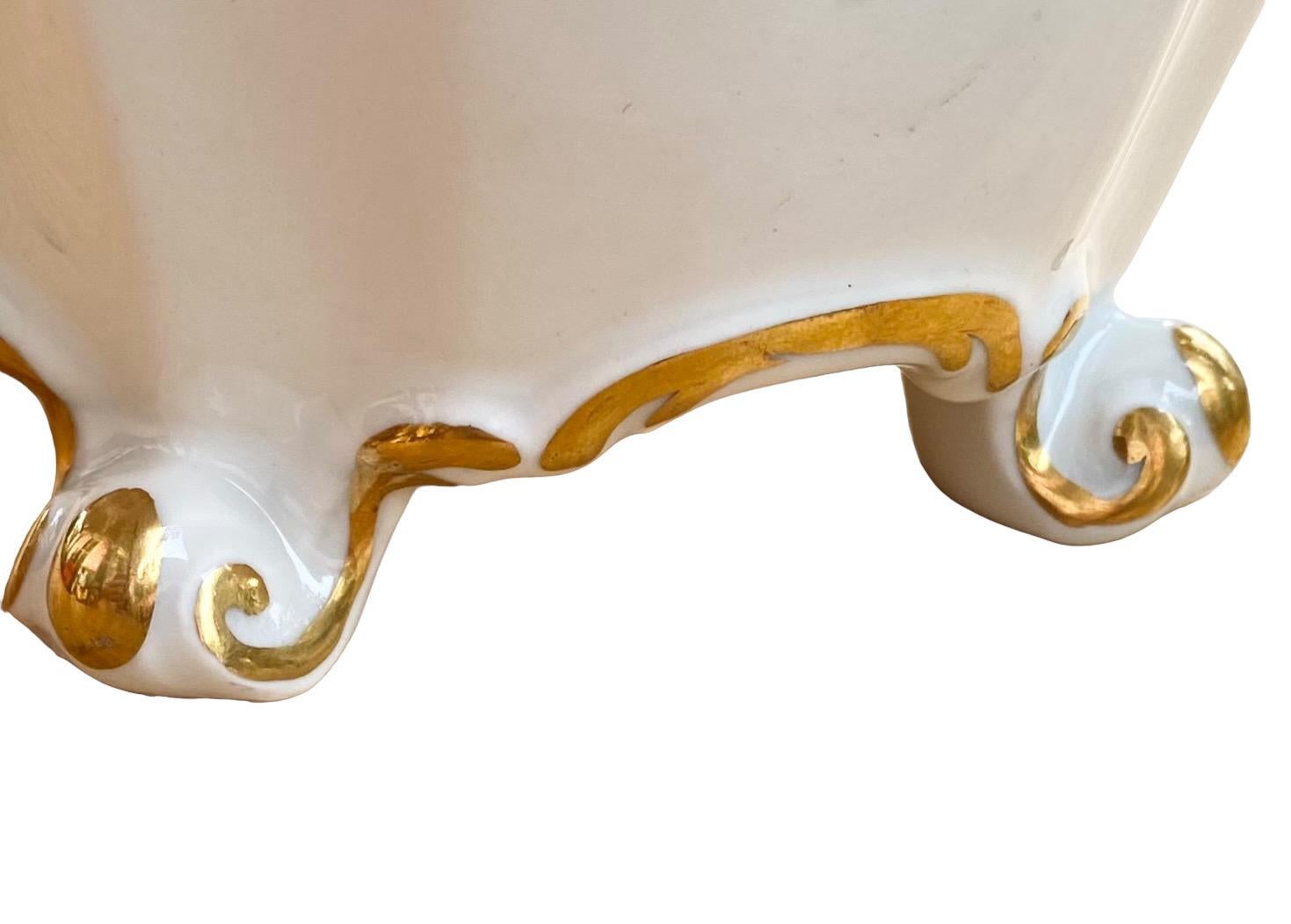 Antike 1850's Limoges Kaffeekanne & Zuckerdose mit Deckel Gold Squash Blossom im Zustand „Gut“ im Angebot in New Orleans, LA
