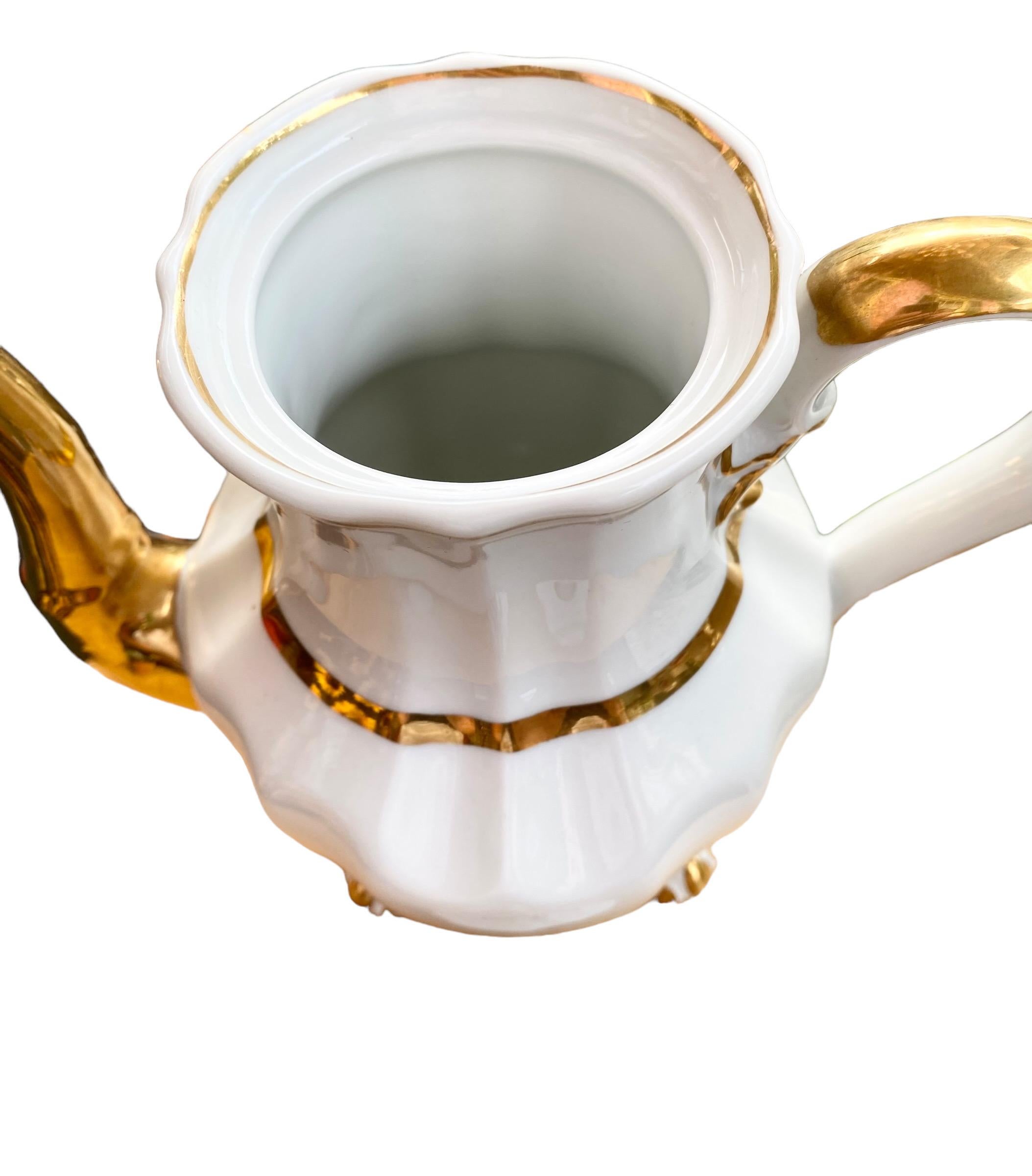 Antike 1850's Limoges Kaffeekanne & Zuckerdose mit Deckel Gold Squash Blossom im Angebot 2
